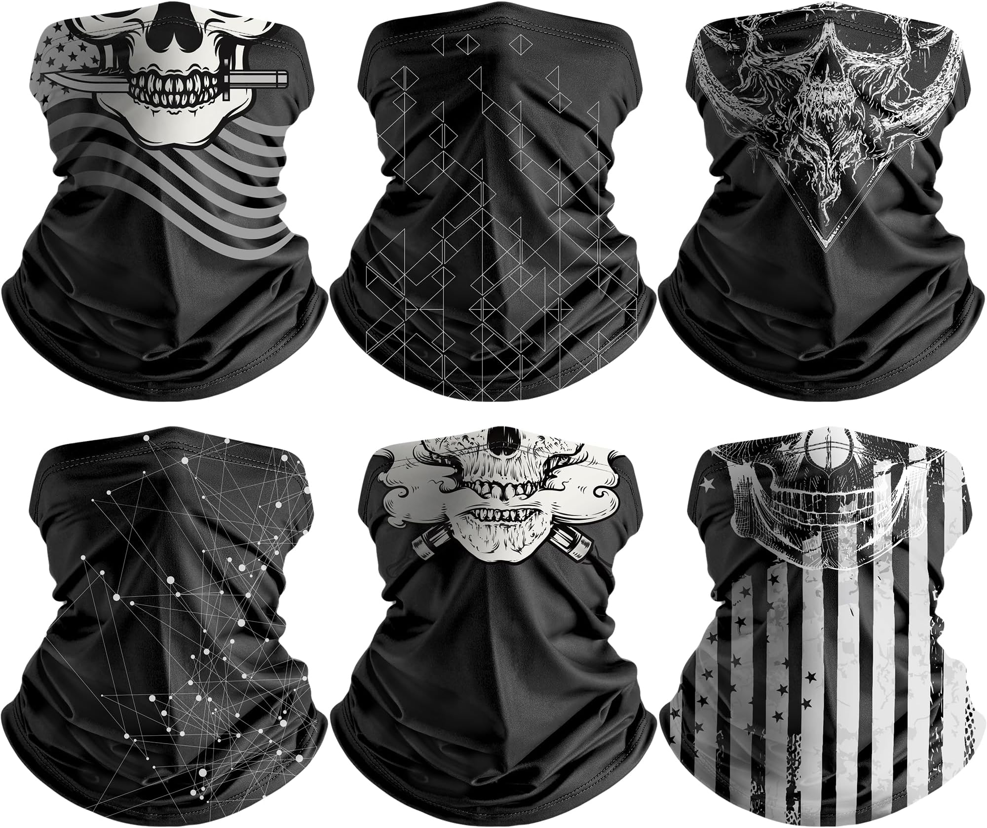 HONGTEYA 6 Pack Neck Gaiter Face Mask: Breathable Windproof Face Cover Balaclava High Elastic Earloop Bandana for Men Women