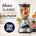 Oster Classique Series 16 Mélangeur de vitesse avec coupe alimentaire et pot en verre brossé nickel