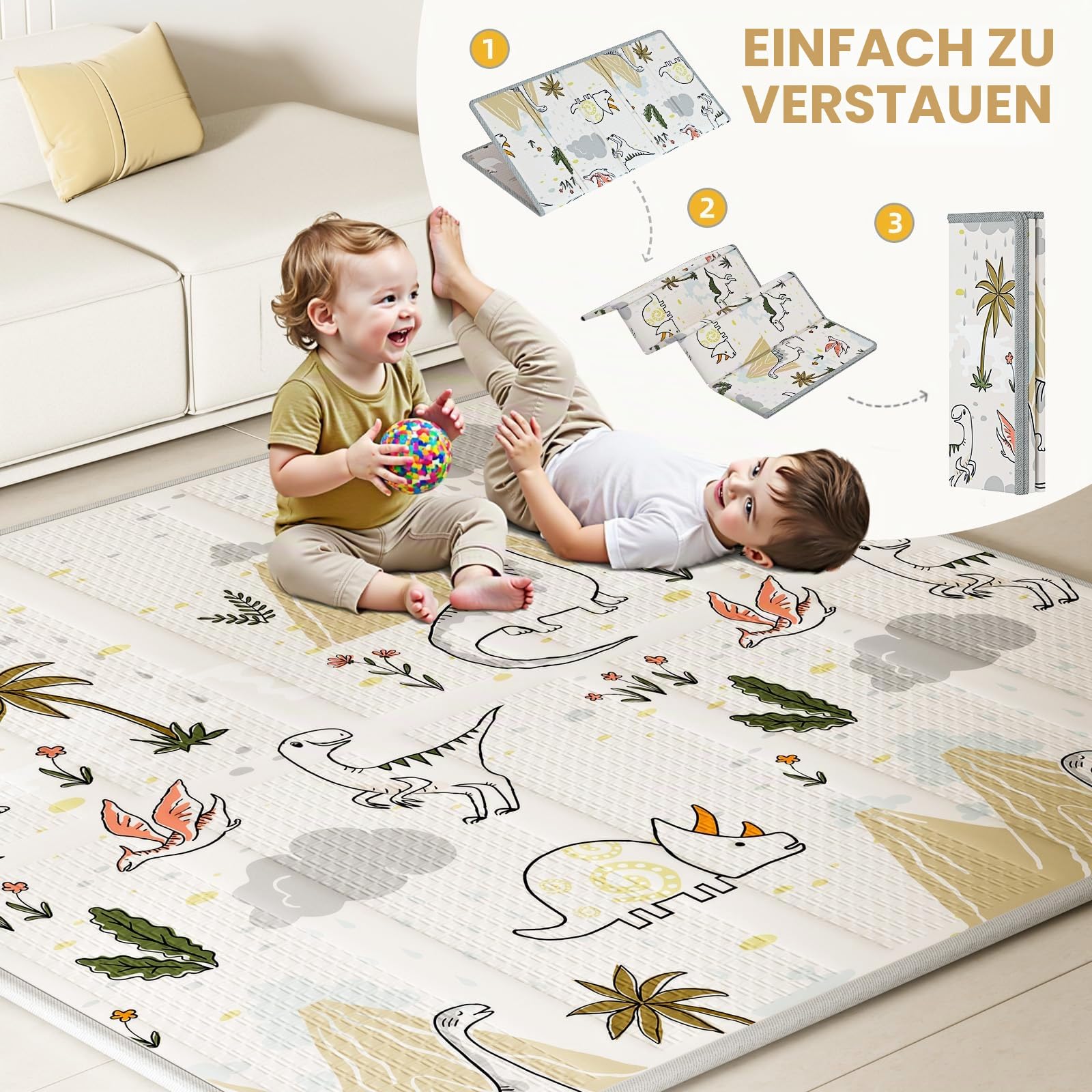 Laufstall Baby mit Matratze, Beige 120x120 Kleines Laufgitter Baby mit Matte, Laufstall für Apartment, Laufgitter mit Atmungsaktivem Netz an Vier Seiten und Saugnäpfen