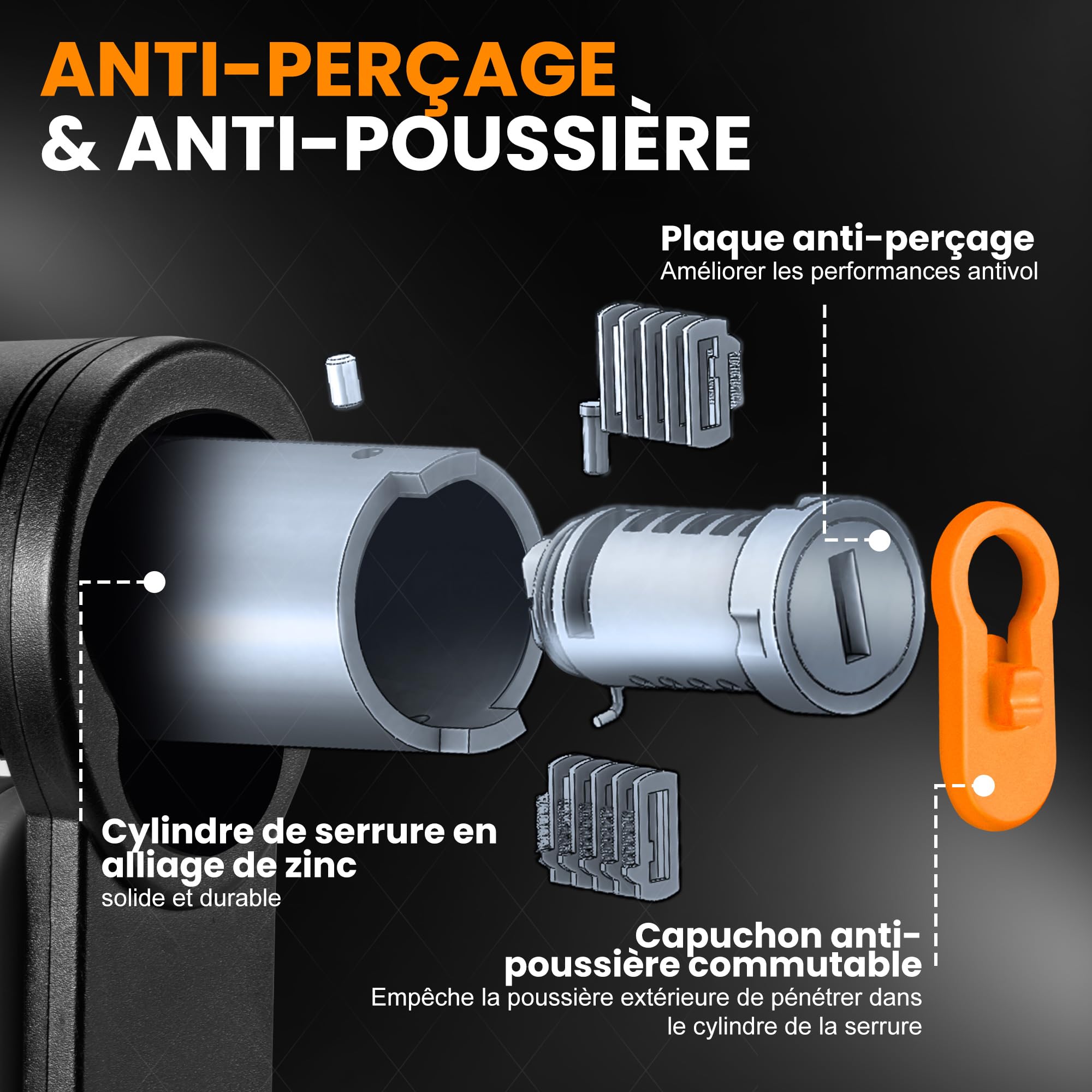 Antivol Velo Pliable Haute Sécurité 100cm Cadenas avec Support 2 Clés en Alliages Haute Résistance