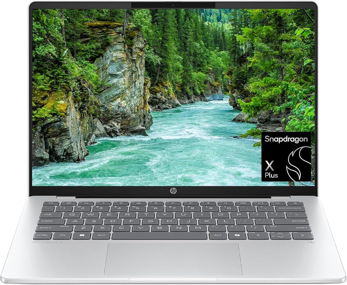 HP - OmniBook 5 - Copilot+ PC, 14" 2K OLED Touch-Screen, Snapdragon X Plus X1P-42-100, 16GB RAM, 512GB SSD, Qualcomm Adreno GPU, Windows 11 Home, Glacier Silver, 14-he00 (Renewed)