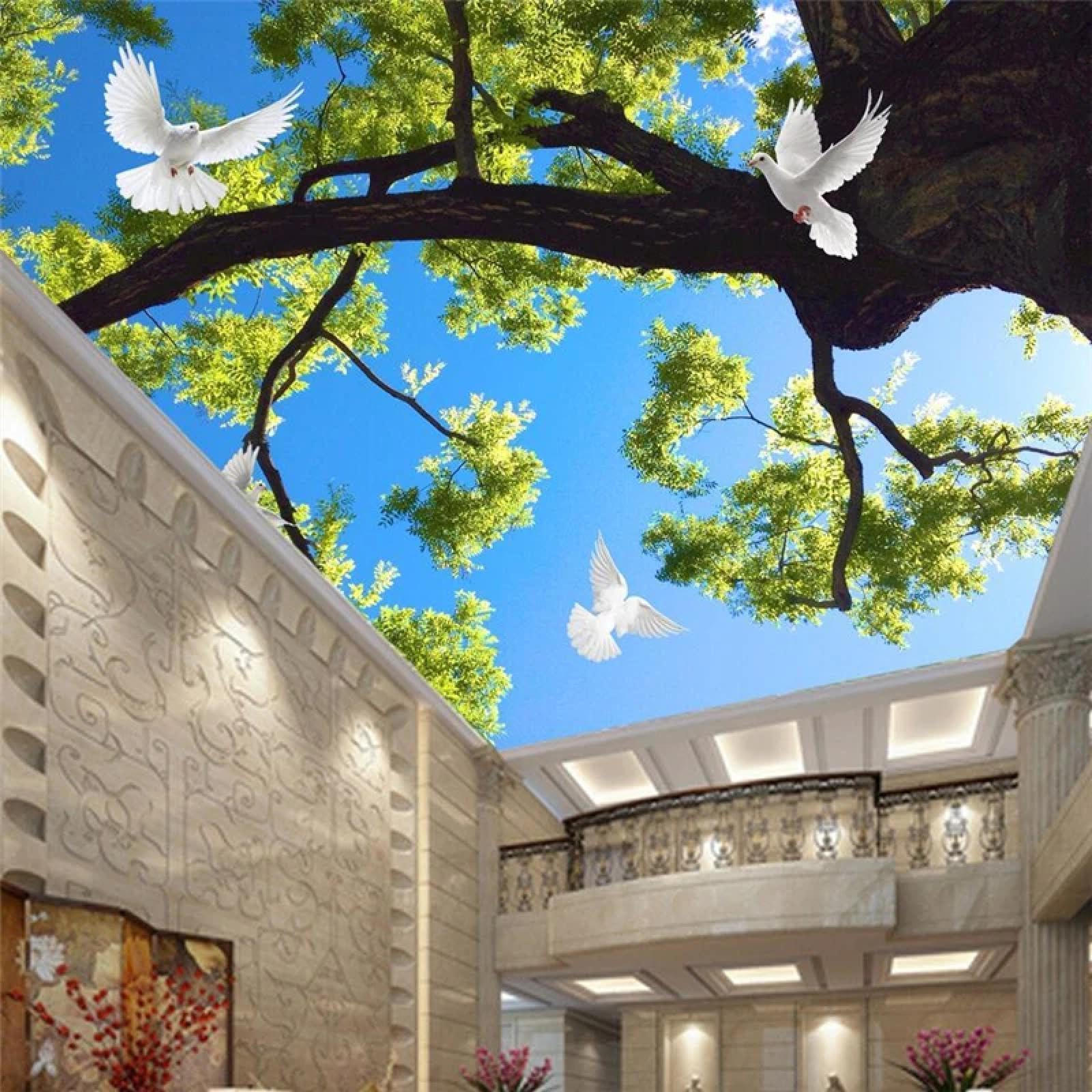 Papier peint mural 3d ciel bleu grand arbre pigeon ELOIR