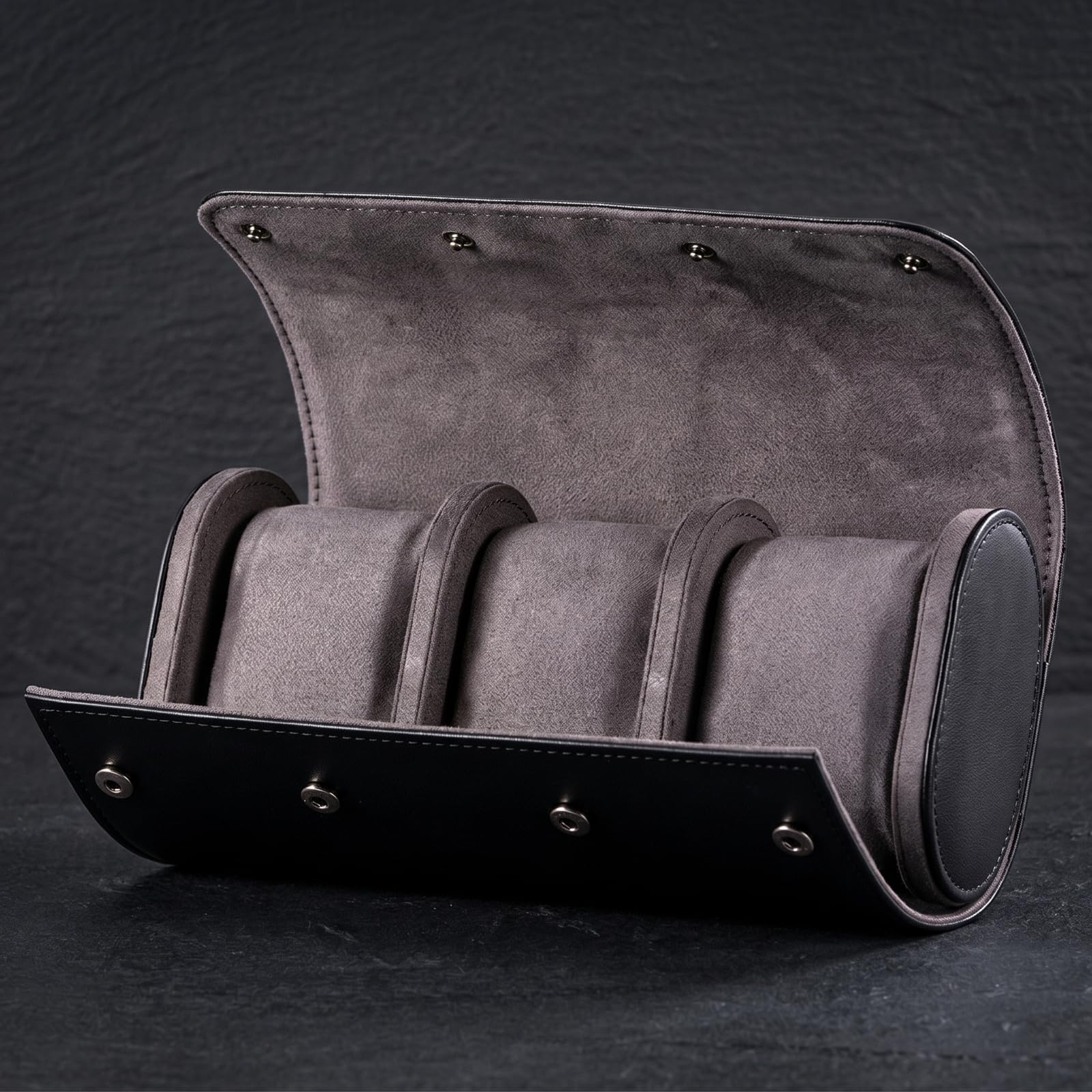 Custodia Orologi Astuccio Portaorologi Scatola Rotolo Organizer con Tre Scomparti Interni Imbottiti Esterno in Pelle PU E Interno Vellutato Chiusura, Nero