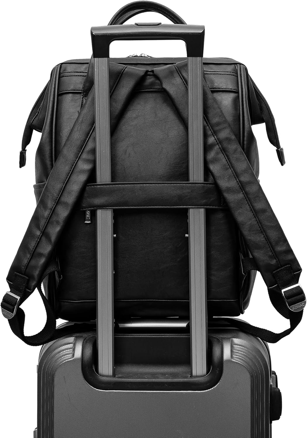 Kinmac Laptop Backpack for Women and Men, Large Capacity Travel Backpack for 15.6 inch Laptop Computer (Black PU)