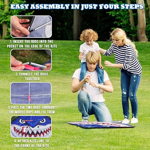 Miniatura 3 de Fantocemea Cometa de tiburón para niños y adultos cometas para niños fáciles de volar a baja velocidad del viento cometas para adultos para