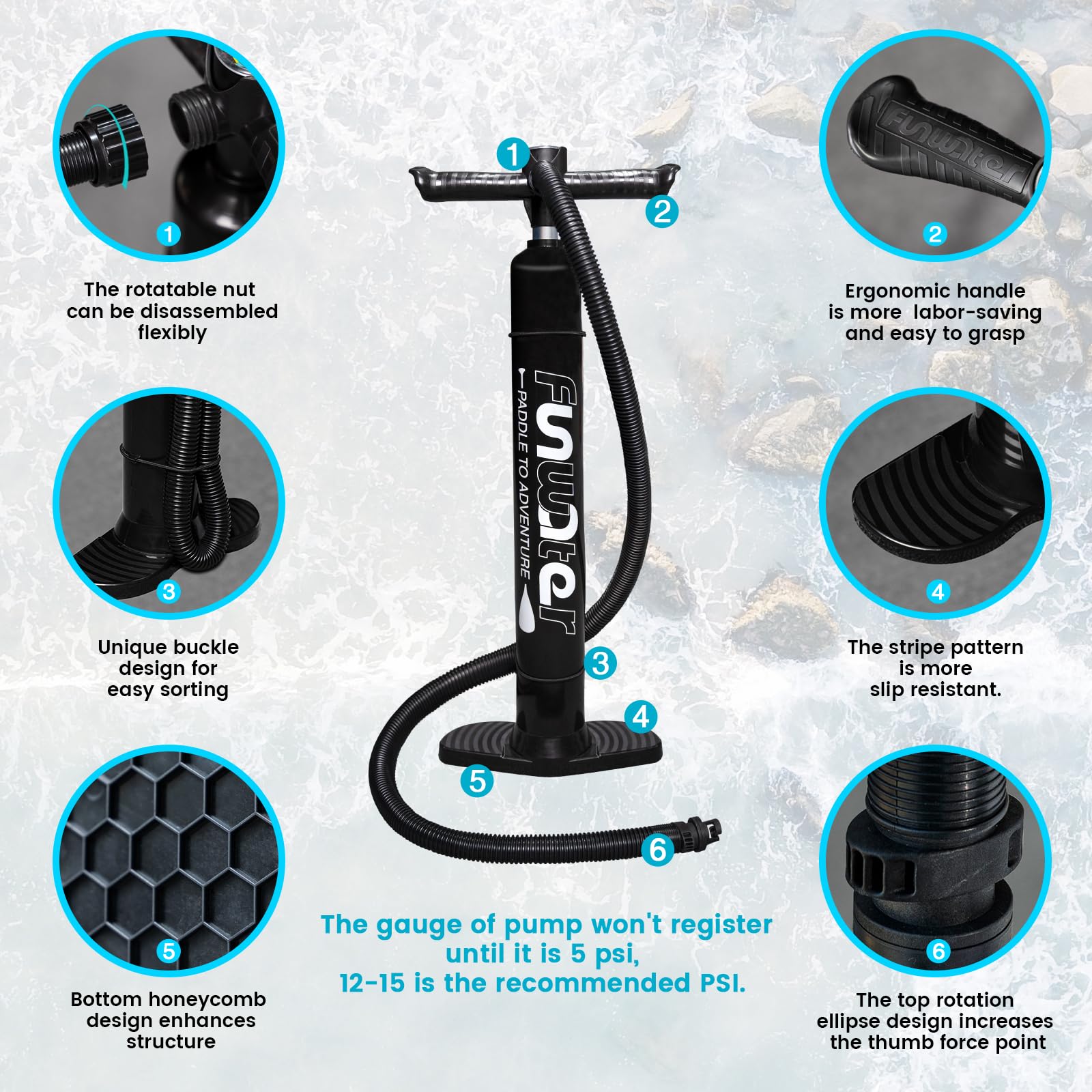 FunWater SUP Gonfiabile Stand Up Paddle Board Tavole da SUP Gonfiabili Adulti Tavola da Surf con Accessori Pompa a Mano,Pagaia,3 Pinne