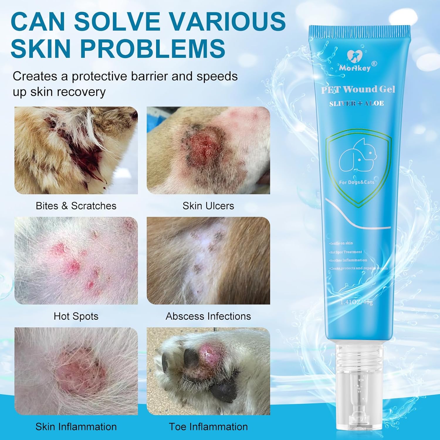 Dog Wound Care Hydro Gel, Hot Spot Solution for Dogs and Cats, Relieves Itchy Skin and Irritations, for Pets Bites, Scratches, Cuts, Ulcers,Safe If Licked, 2 Packs