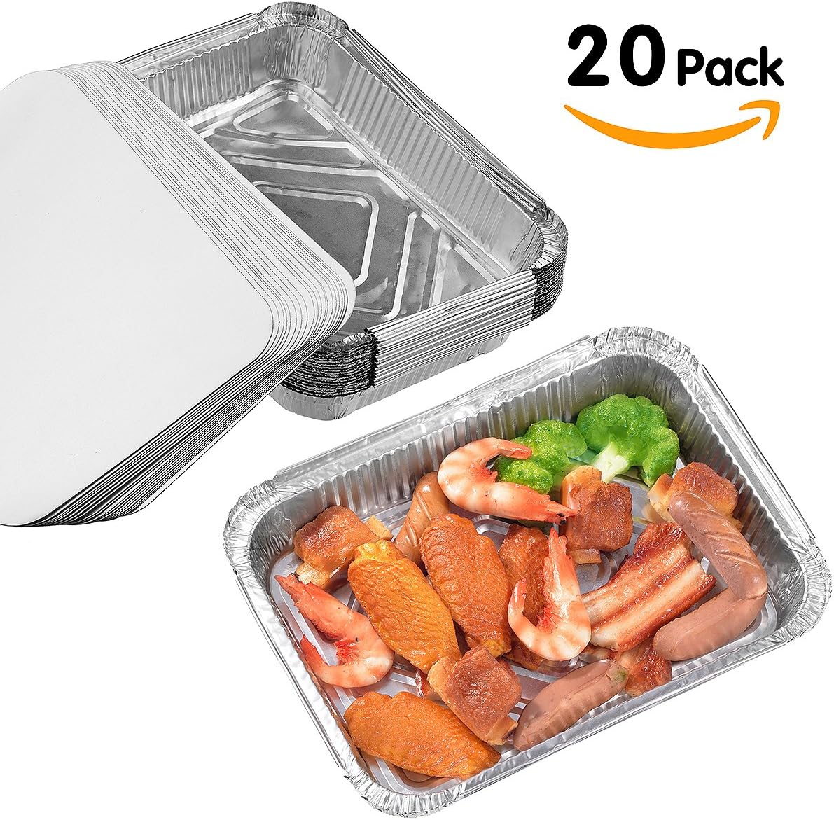 20 Pack Takeout Pans, Onidoor Disposable Aluminum Foil Take-out Containers with Lids, 9.25"x 7"x 1.77"