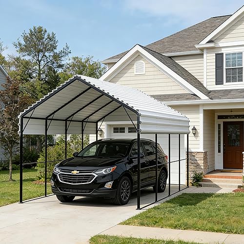 Metal Carport Heavy Duty 12x20ft Outdoor Galvanized Steel Car Port, Vehicle Canopy Garage Shade, Multi-Use Shelter for Car, Boat, Tractors & Outdoor Storage