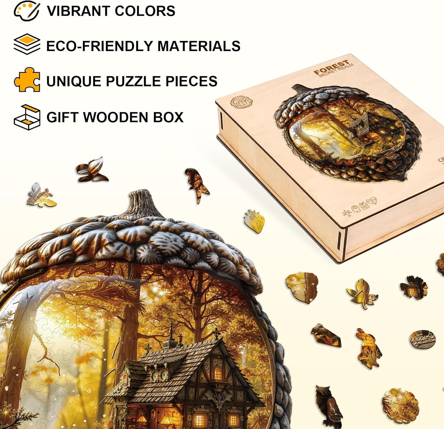 Wooden Puzzles for Adults, Forest Secret Realm Jigsaw Puzzles, 250 Piece Unique Shaped Puzzle, Forest Scenery Puzzle, Gifts for Adults/Friends/Family, Family Game，Wall Decor(16.3 * 11.6in)