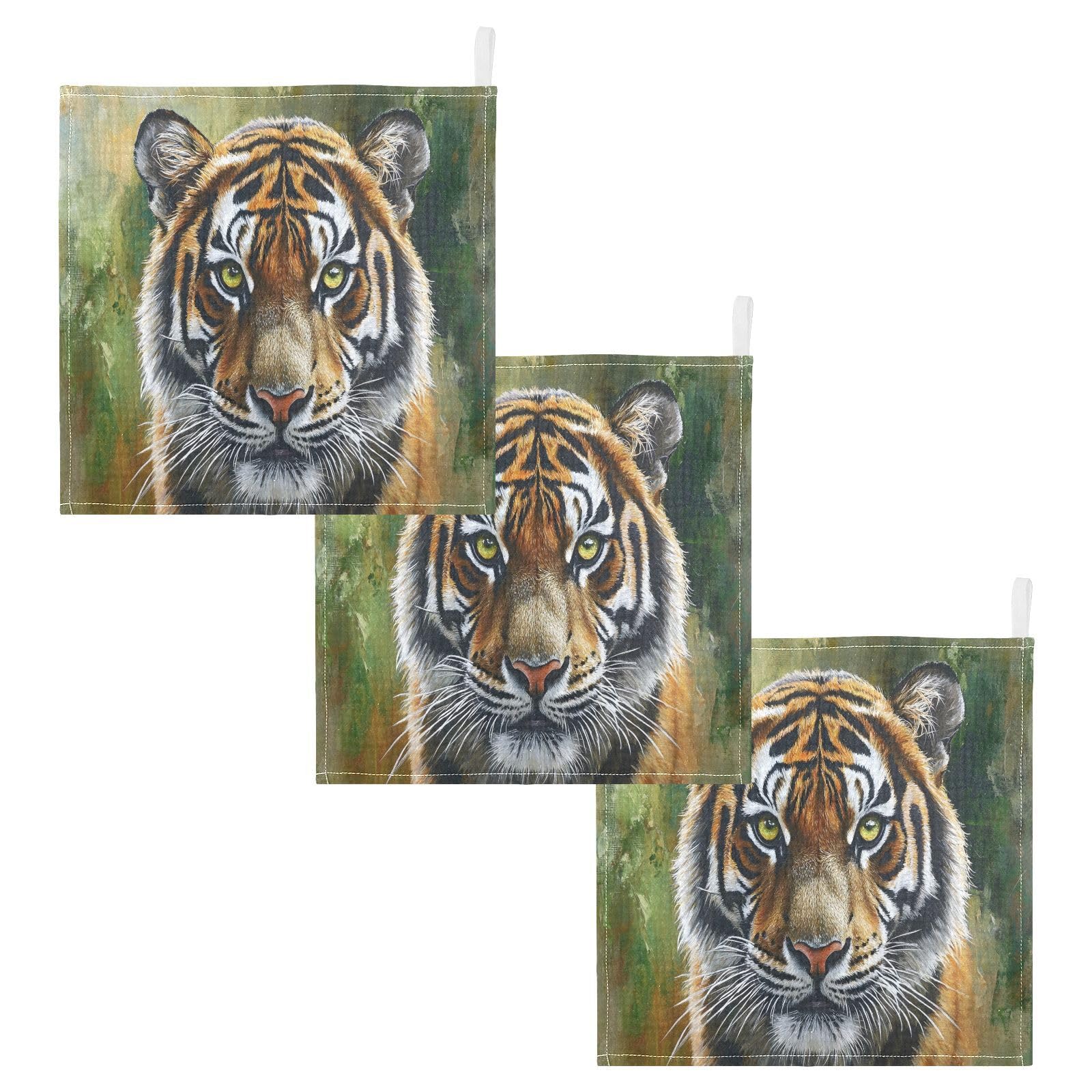 Qilmy Vibrant Tiger Baby Washcloths 5 Pack, Absorbent Soft Cotton Newborn Muslin Washcloths Face Towels, 12 x 12 Inch