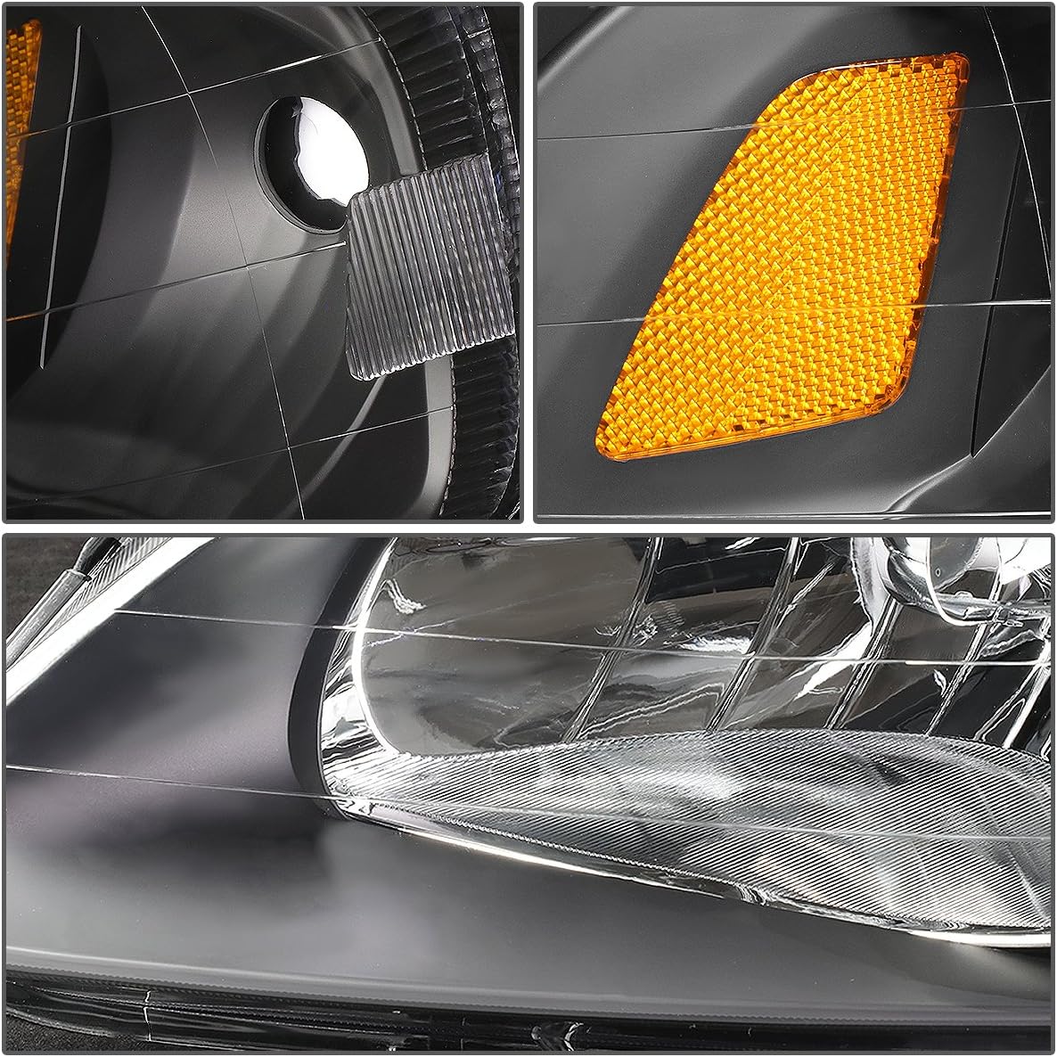 DNA MOTORING Pair Headlight Assembly Compatible With 99-00 Honda Civic, Black/Amber, HL-OH-HC99-BK-AM