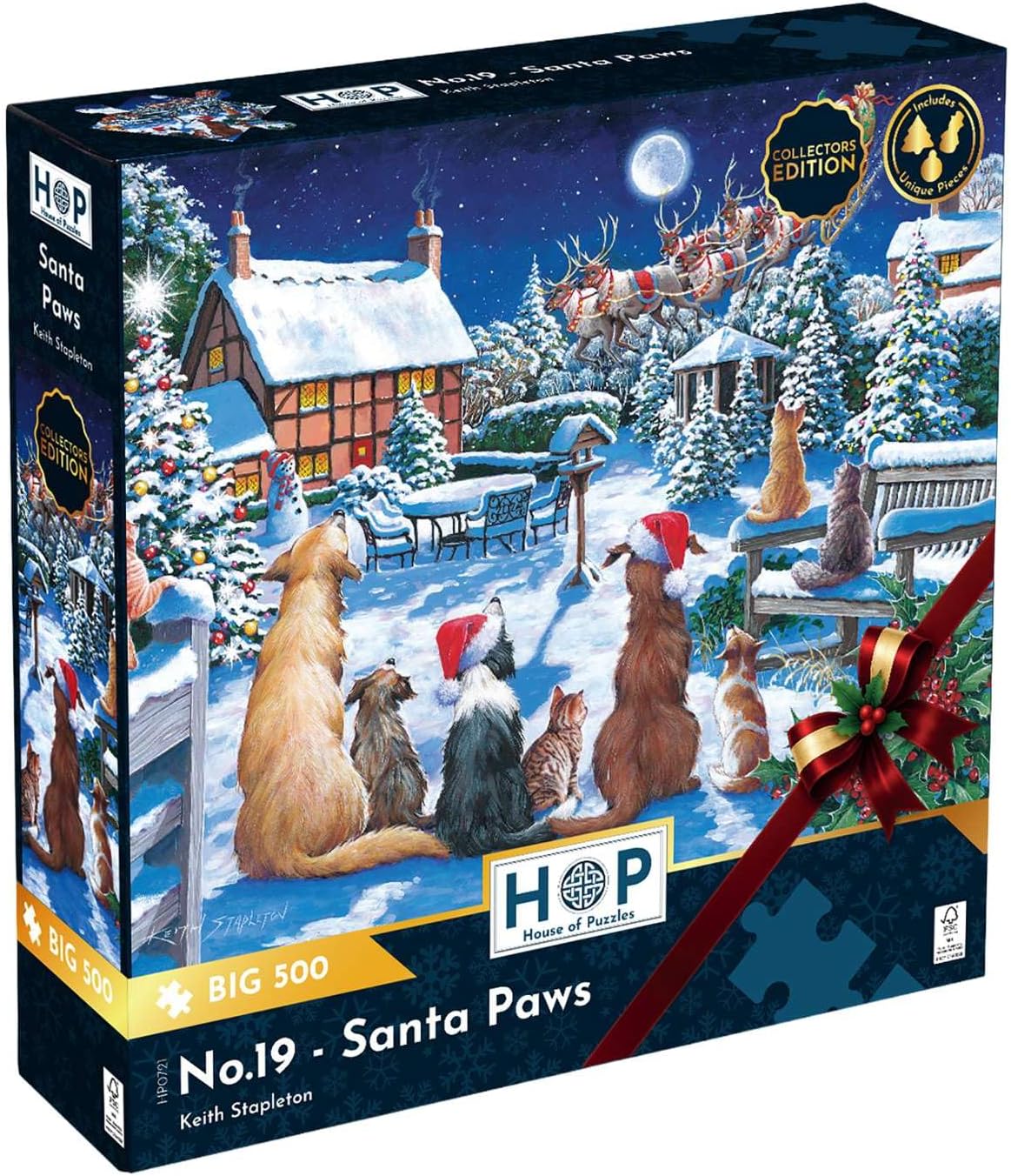 The House of Puzzles Santa Paws Jigsaw - Big 500 Piece Jigsaws for Adults, Extra Large Pieces, Artist Illustrated, Scenic Landscape, Deluxe Puzzle Gifts