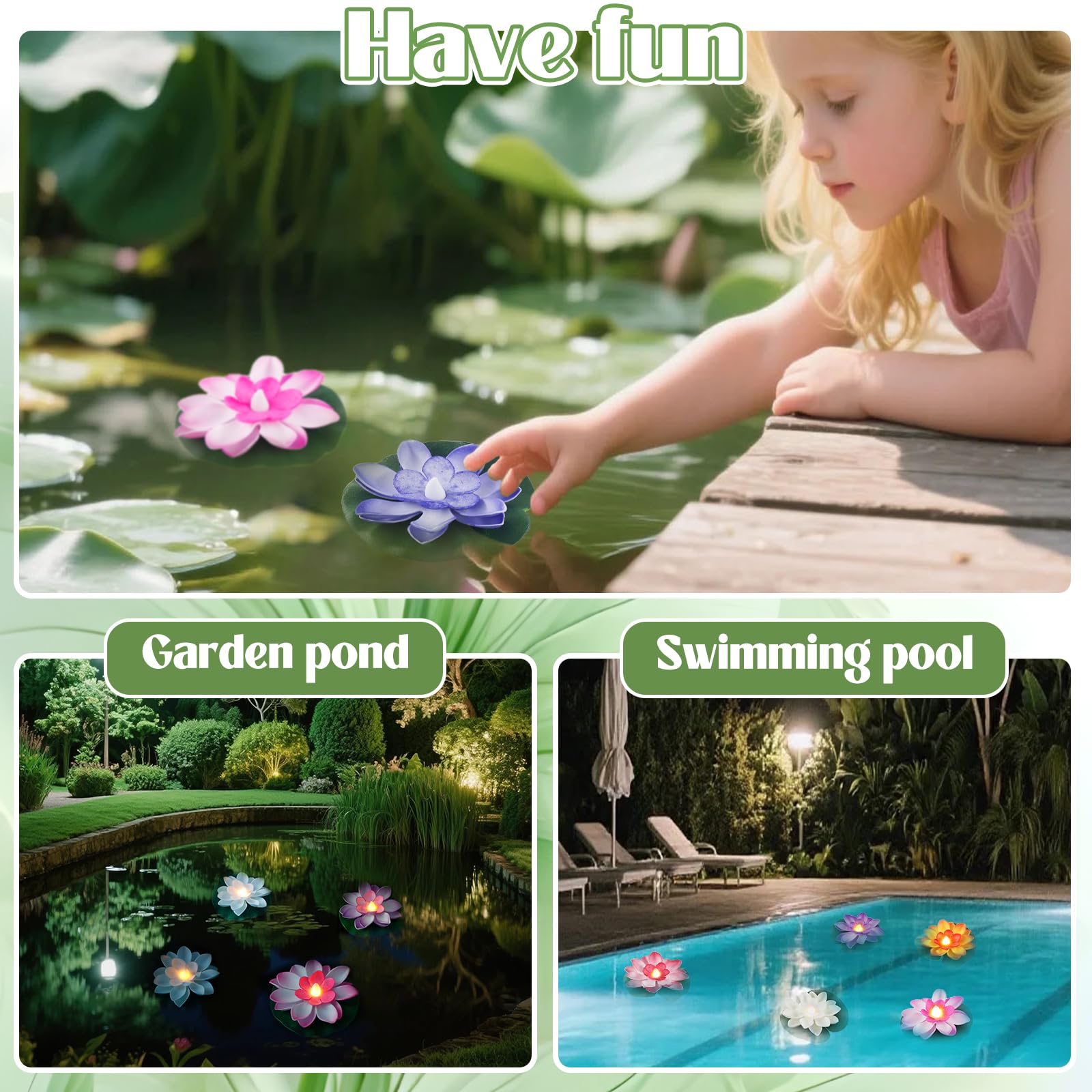 Confezione da 6 fiori galleggianti a LED, lanterna galleggiante con ninfee artificiali, fiori galleggianti, fiori di loto galleggianti, ninfee di fiori di loto, per laghetto da giardino, patio