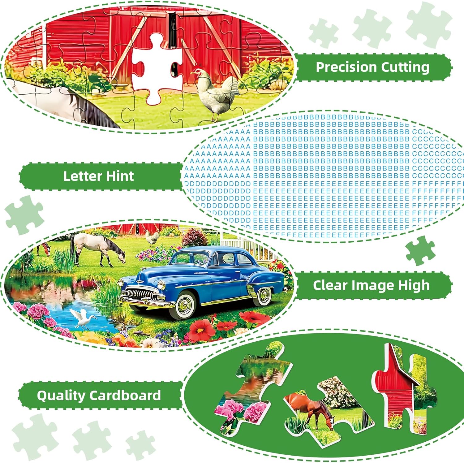 Puzzles for Adults 500 Pieces,Farm Horse Puzzle for Adult,Flowers Rooster Barn Truck Themed Jigsaw Puzzle,Country Life Puzzle for Seniors,Puzzles for Family Game Nights, 20.5x15 in