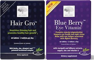 NEW NORDIC Hair & Eye Support Tablets Bundle, Hair Gro Natural Hair Growth and Blue Berry Eye Vitamin Supplements