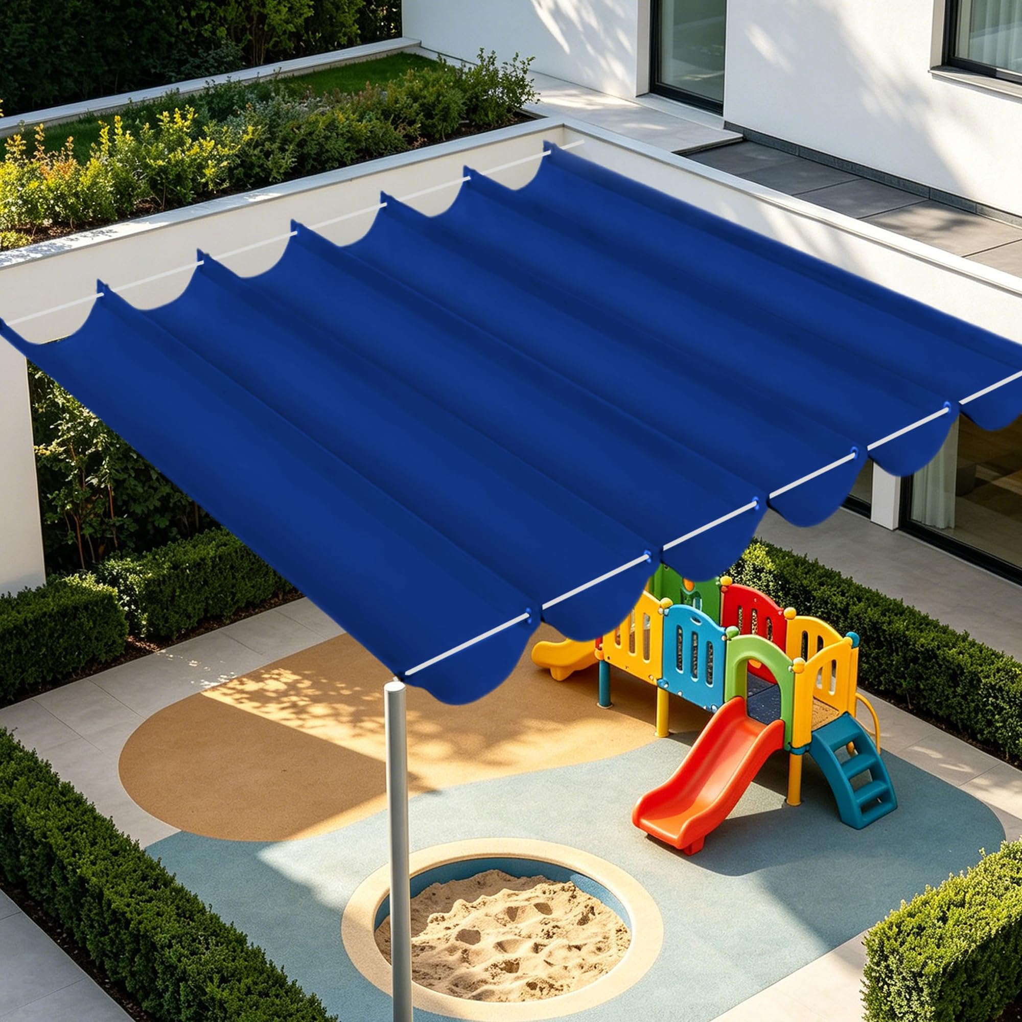 Voile d'ombrage bleu foncé rectangulaire 8x6m étanche pour terrasse et jardin
