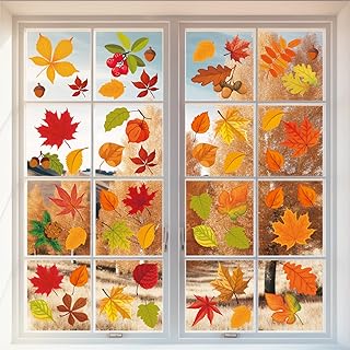 Fall Leaves Window Clings Autumn Maple Leaves Window Static Stickers Non Adhesive Double-Sided Decals for Reusable Glass Door Covering Film Party Decor Window Decoration (Maple Leaf)