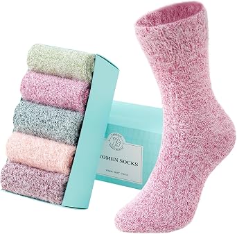 SISOSOCK 5 Pairs Fuzzy Soft Cozy Fluffy Socks for Women, Casual Warm Sleep Comfy Socks, Thick Winter Plush Gifts for Women