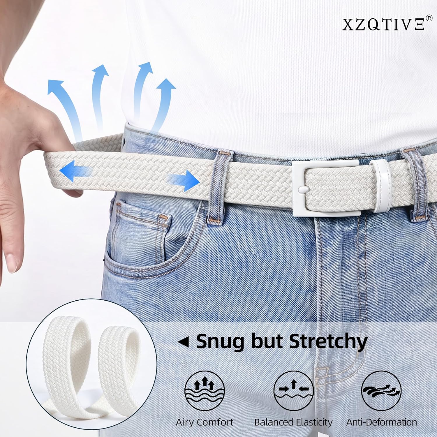 XZQTIVE Men's Golf Belt - TSA Approved Elastic Braided Stretch Belt for Men