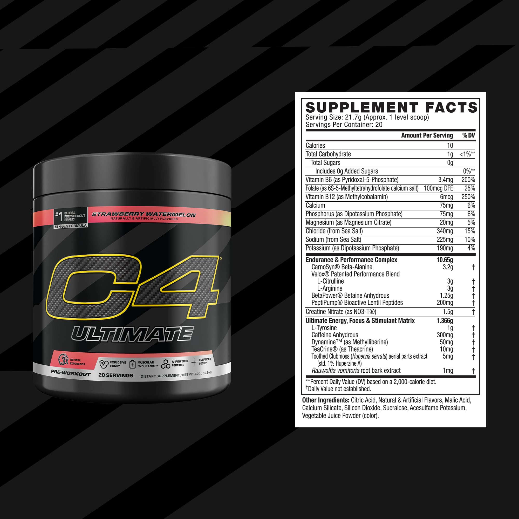 C4 Ultimate Pre-Workout, Zero Sugar, Strawberry Watermelon, 20 Servings — Amazon image 2