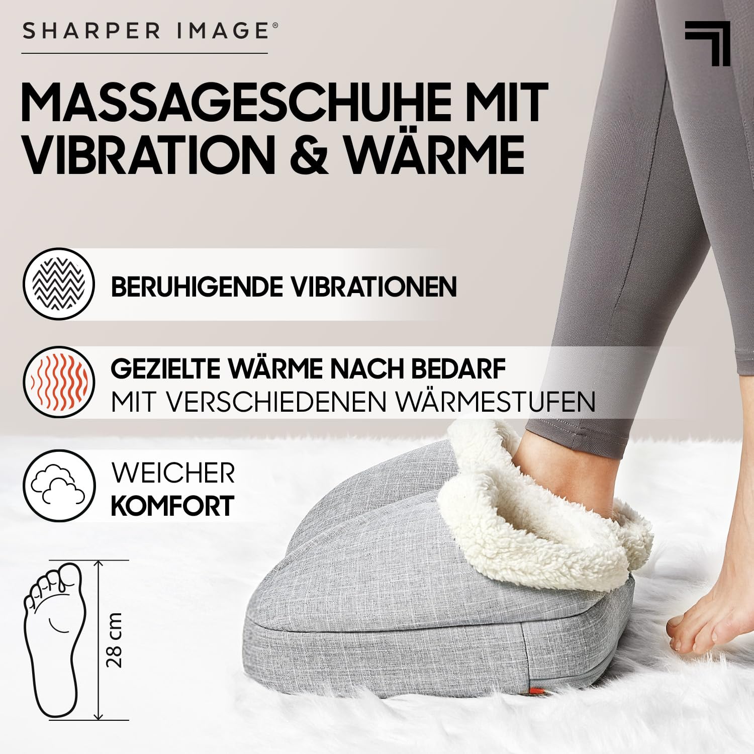 SHARPER IMAGE - Fußmassagegerät mit Wärmefunktion & Vibration - Elektrischer Fußwärmer - Massage & Entspannung - Fußreflexzonenmassage - Alle Schuhgrößen - Geschenk für Frauen - Geschenk für Männer