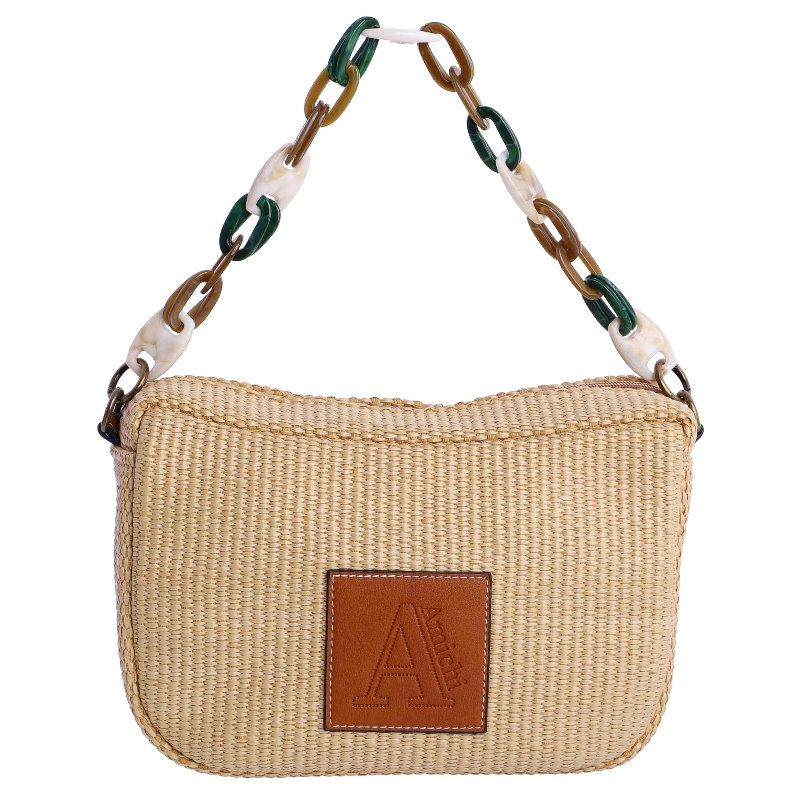 AMICHI - Bolso shopper mujer - Bolso mujer de rafia para verano, Palmar