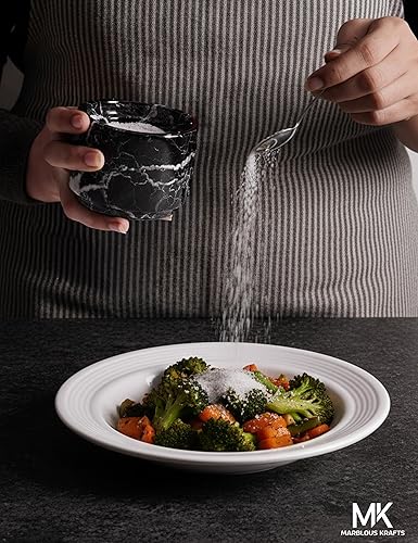 Miniatura 2 de Bodega de sal de mármol con tapa y cuchara de 3 pulgadas, caja de sal escamosa negra para almacenamiento de encimera de cocina, juego pequeño y