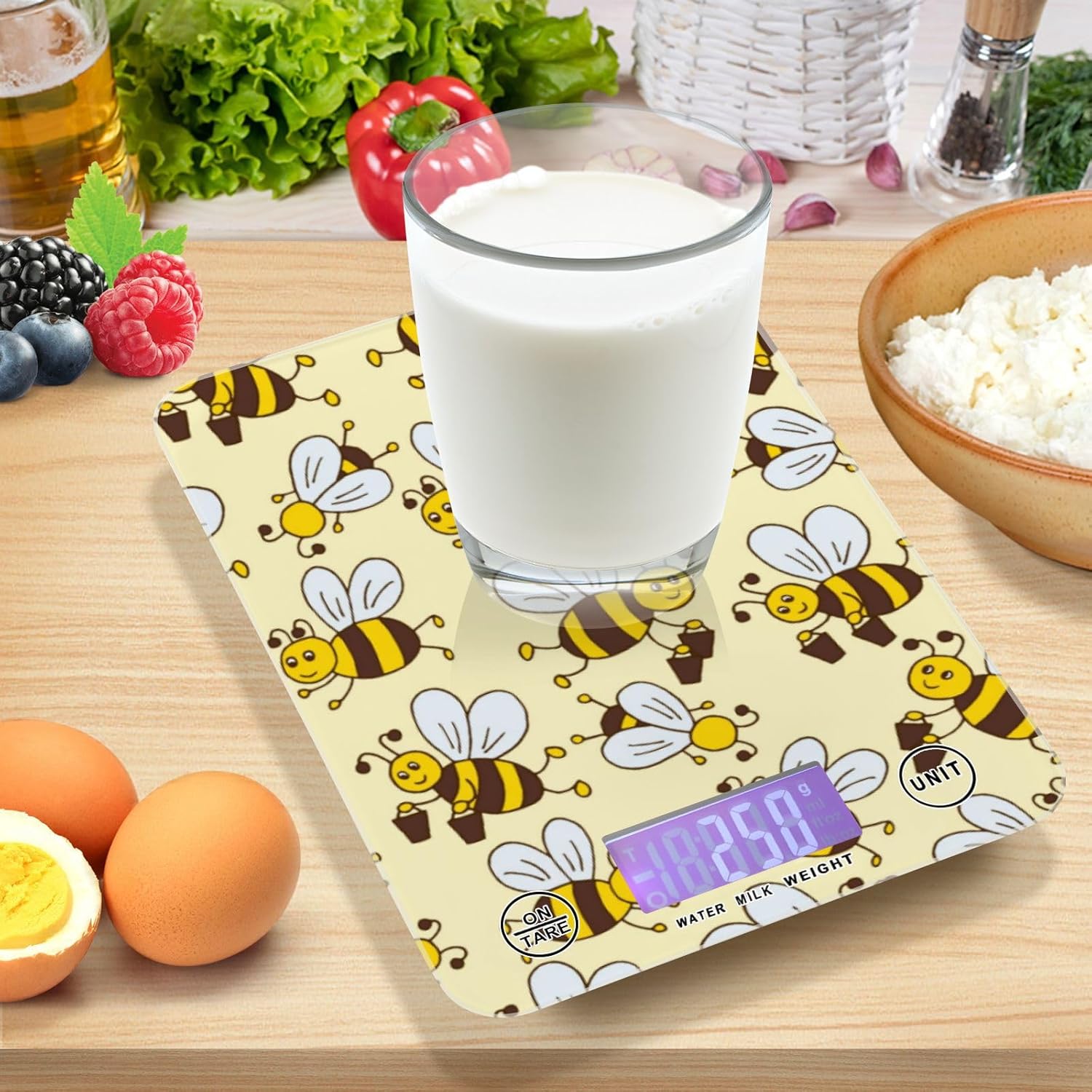 Cartoon Cute Yellow Bee Keto kitchen scales for food 11lb/0.18oz, 5kg/5g smart grams scale with 4 unit for Soap Making roasting báscula para cocina
