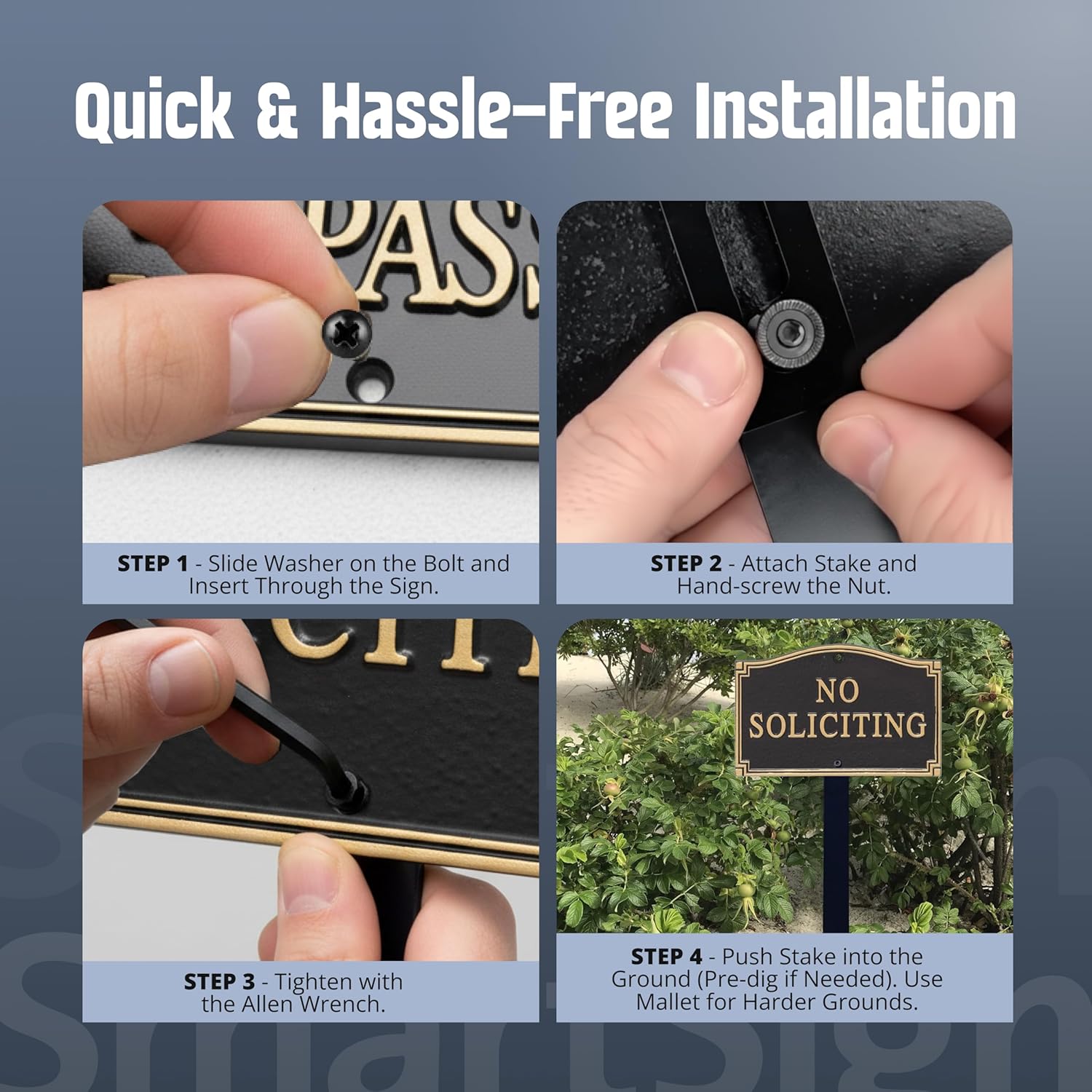 SmartSign Metal No Soliciting Sign for Yard, No Soliciting Garden Plaque | 5.75" x 9.5" Aluminum Plaque with 18" Black Stake, Made in USA