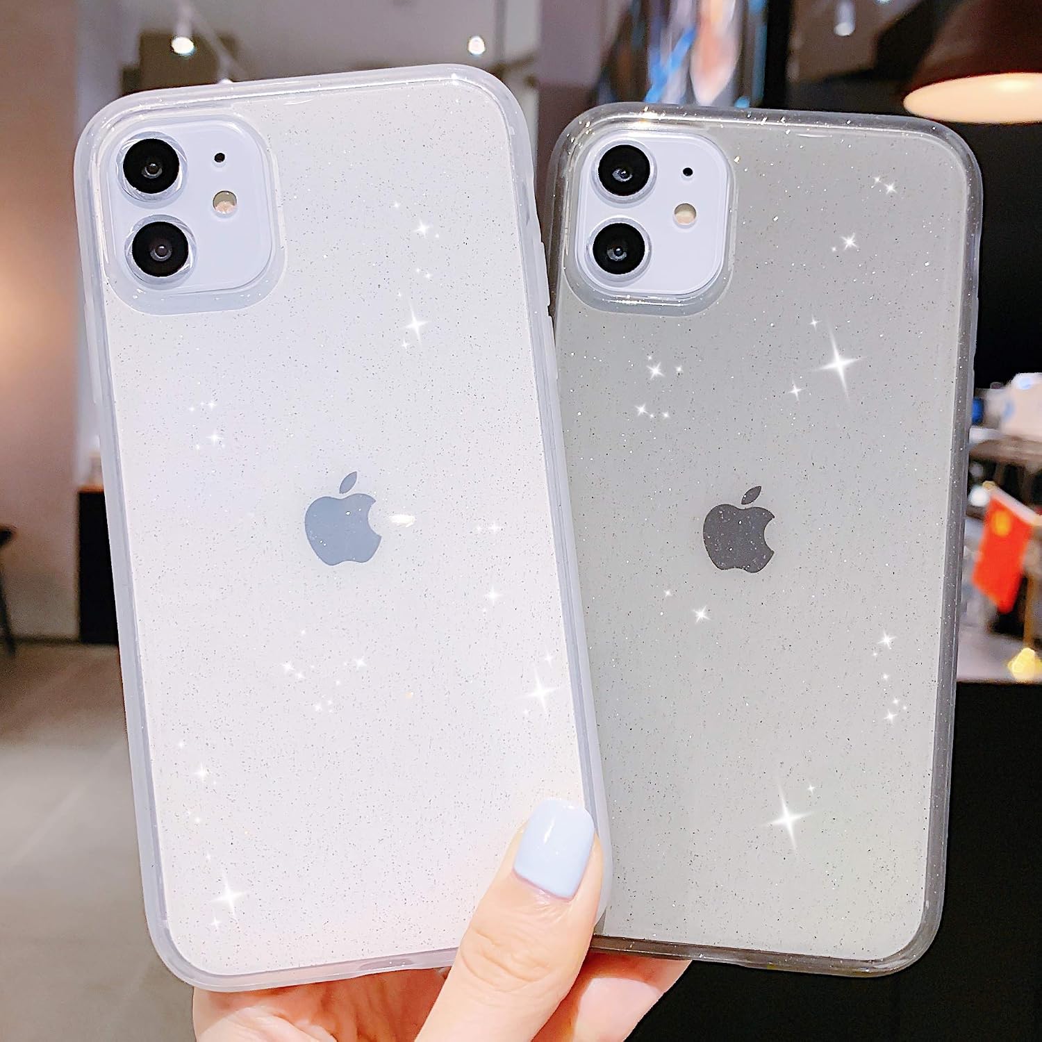 iPhone 11 Case Bling,Anynve Clear Glitter Sparkle Case for Women [Anti-Shock Matte Edge Bumper Design] Cute Slim Soft Silicone Gel Phone Case Compatible for Apple iPhone 11 6.1''-Clear