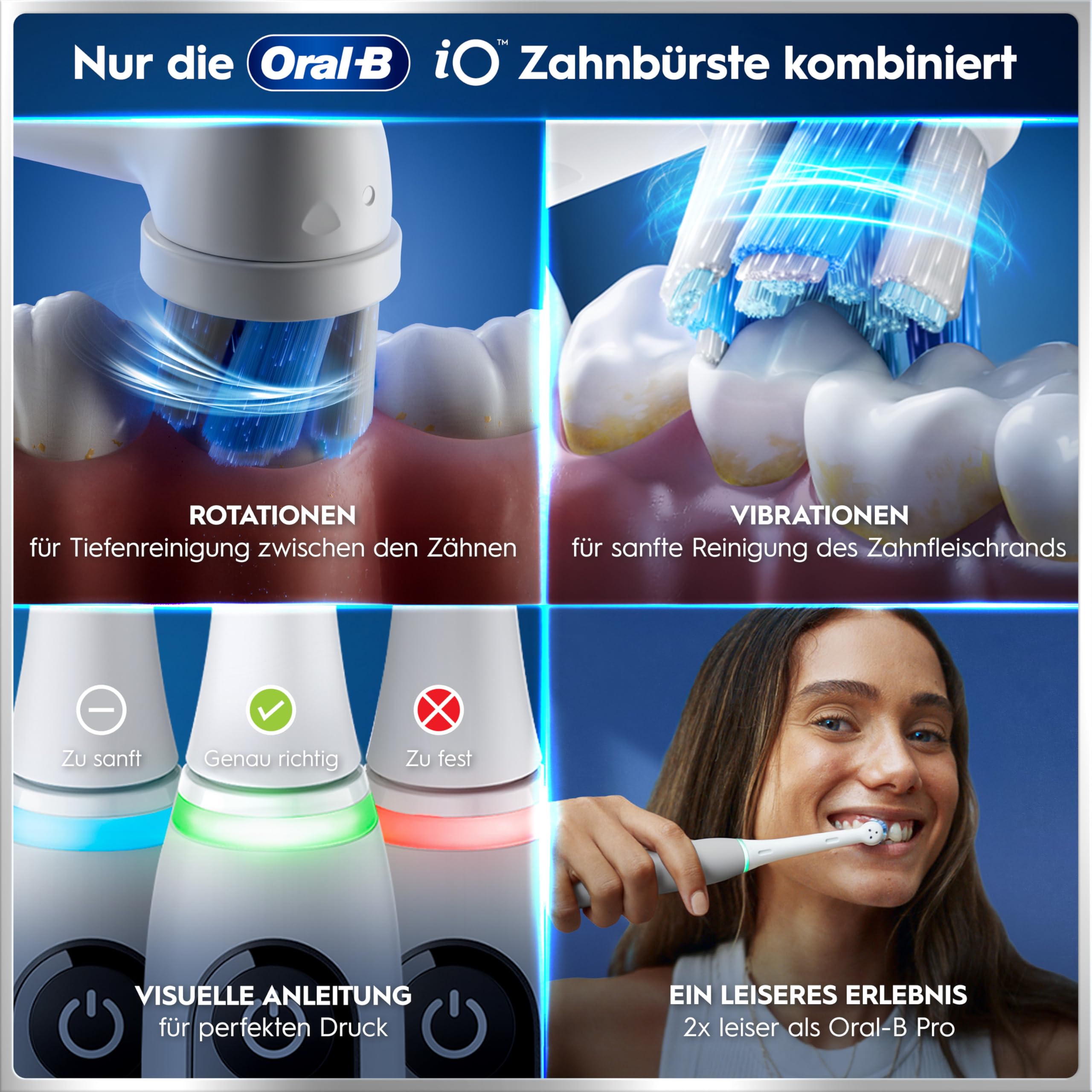 Oral-B iO Series 6 Plus Sensitive Edition Elektrische Zahnbürste/Electric Toothbrush, PLUS 3 Aufsteckbürsten, 5 Putzmodi für Zahnpflege, Reiseetui, Designed by Braun, grey opal - 5