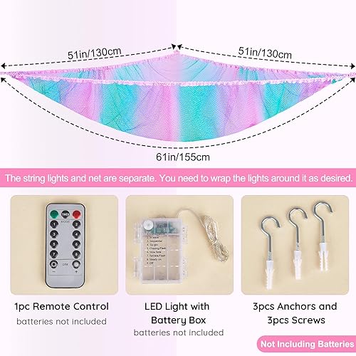 Vista 27 de Basumee Red de animales de peluche o hamaca con luz LED, hamaca de red de juguetes para almacenamiento de animales de peluche, hamacas para Azul