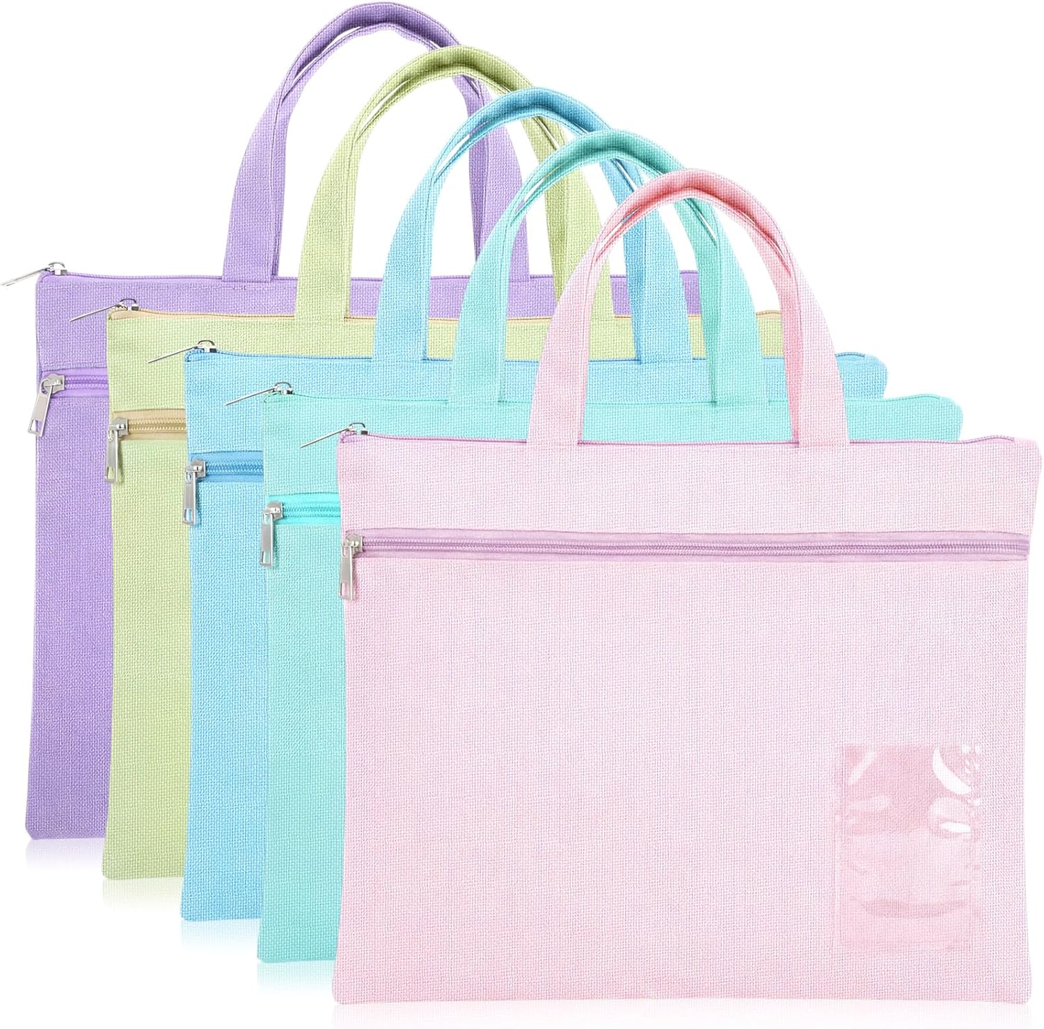 5 Pack Mesh Zipper Pouch with Handle, 11 x 13.7 Inches Large Double Pocket Document Storage Bag, A4 Size Foldable Waterproof File Pocket for School Office Travel Supplies
