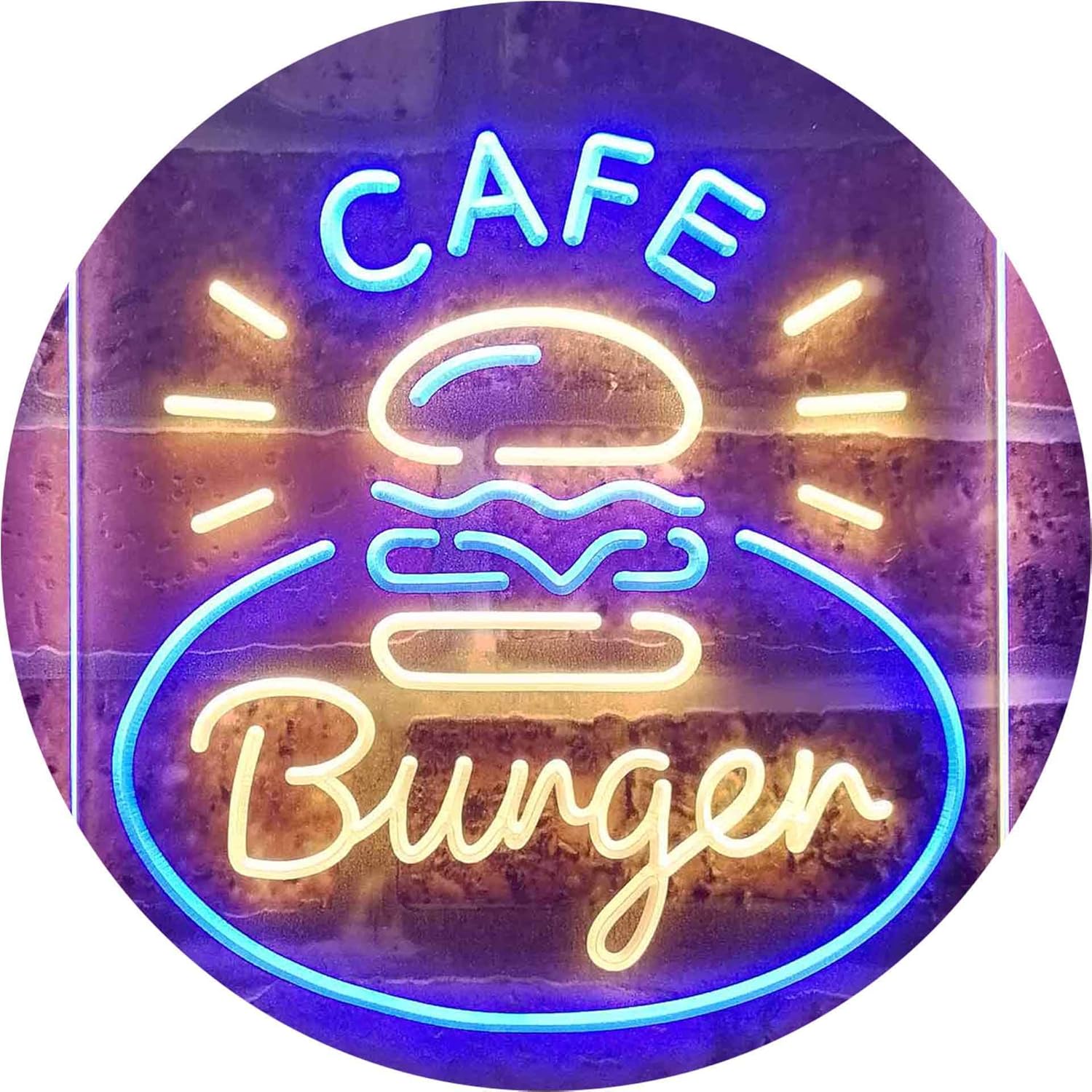 ADVPRO Burger Café Fast Food Shop Dual Color LED Neon Sign Blue & Yellow 8.5" x 12" st6s23-i3218-by