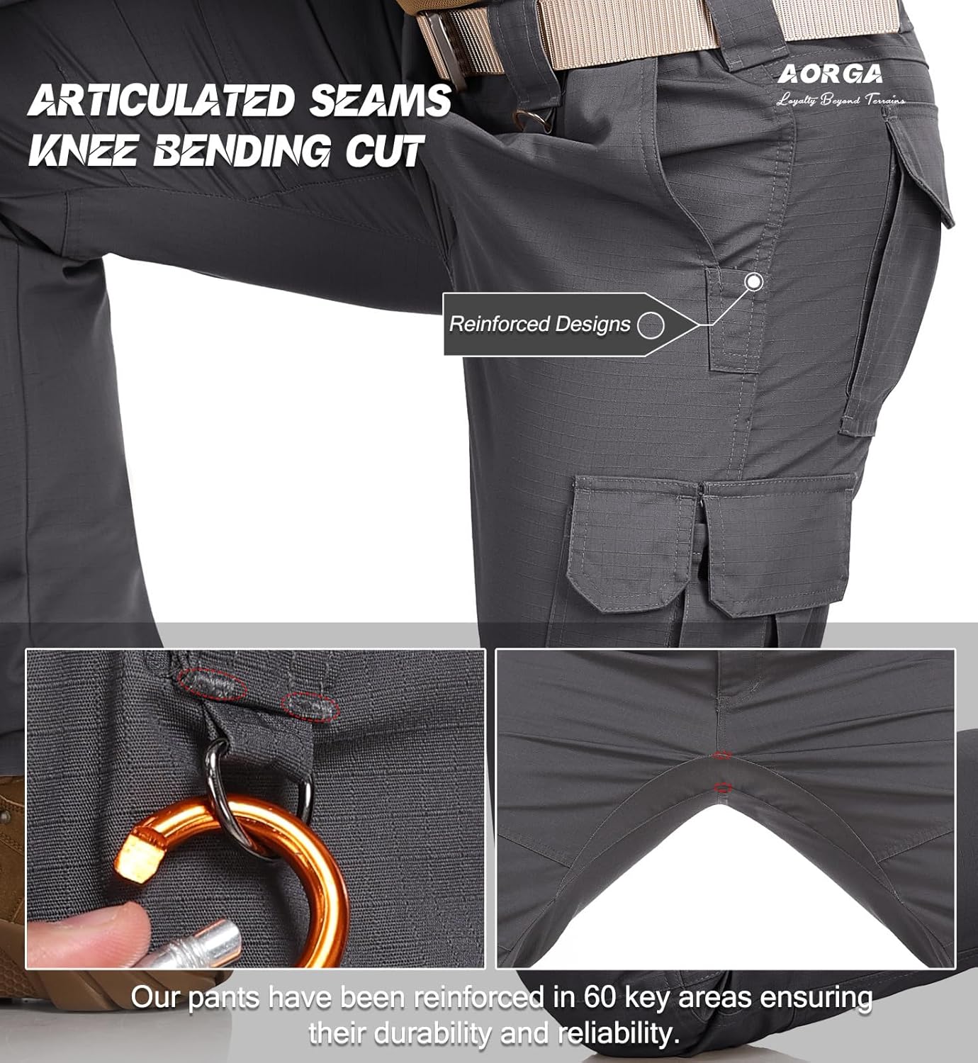 Mens Work Pants Water Resistant Elastic Waist Outdoor Breathable Cargo Tactical Pants with 8 Pockets - Image 4