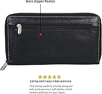 Vista 5 de Leatherboss - Cartera de cuero con cremallera para mujer, tarjetero de débito, Negro -, Cartera con tarjetero