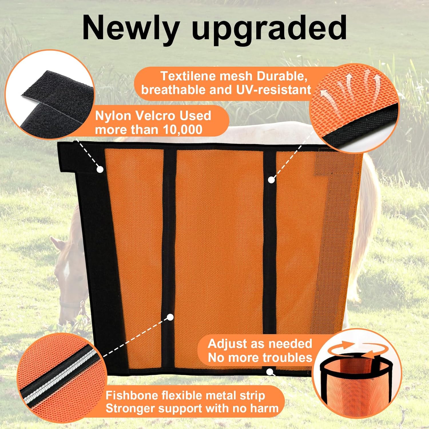 Fly Boots for Horses Set of 4 Breathable Textilene Mesh Horse Fly Boots with Stable Support & UV Protection, Comfortable Equine Boots, Reduces Stomping, Leg Fatigue & Hoof Damage.(Orange)