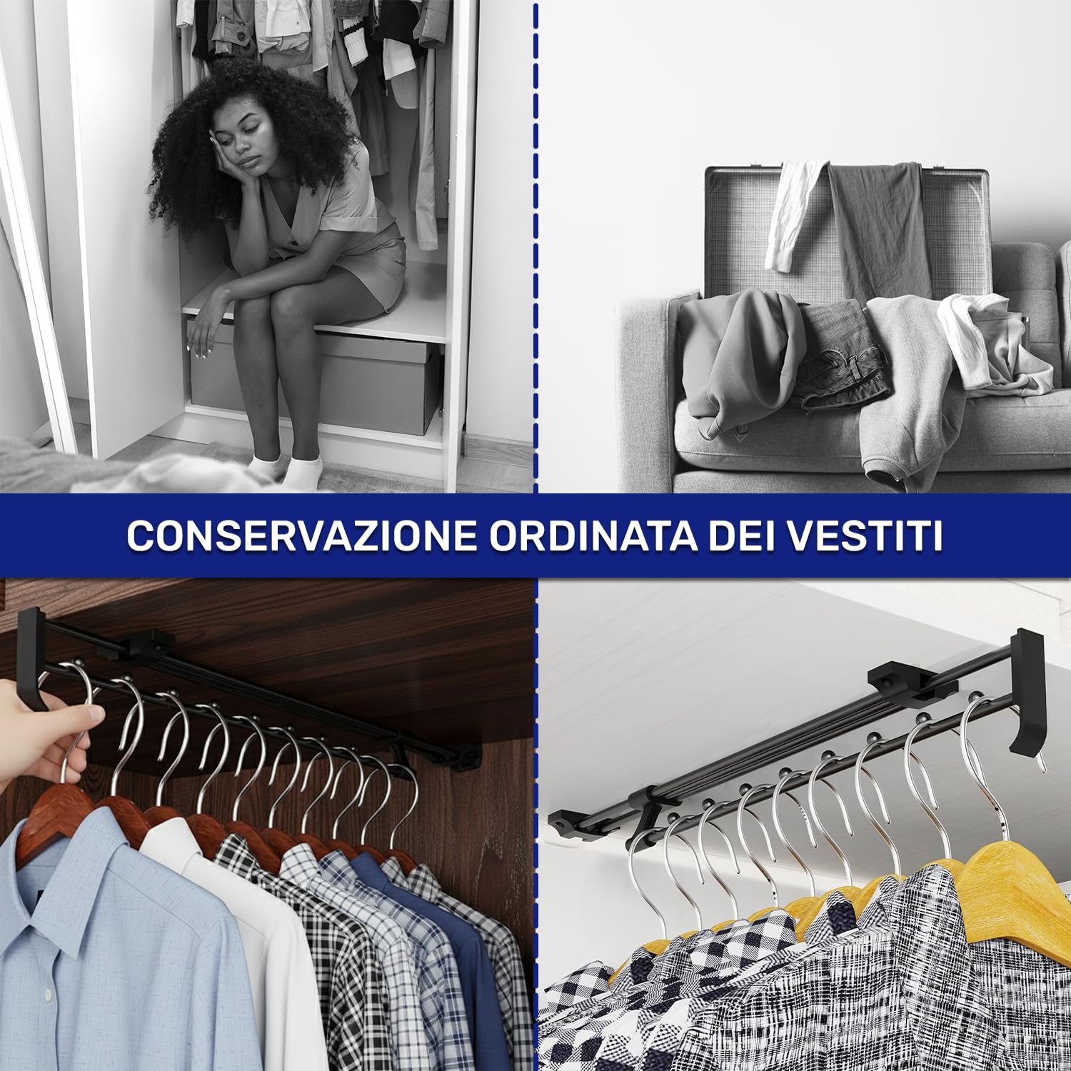 2x Appendiabiti Estraibile per Armadio 450 mm Carico Massimo 15 kg | Barra Appendiabiti Estensibile Realizzato in Acciaio - Garanzia di 10 Anni - MONTERAL