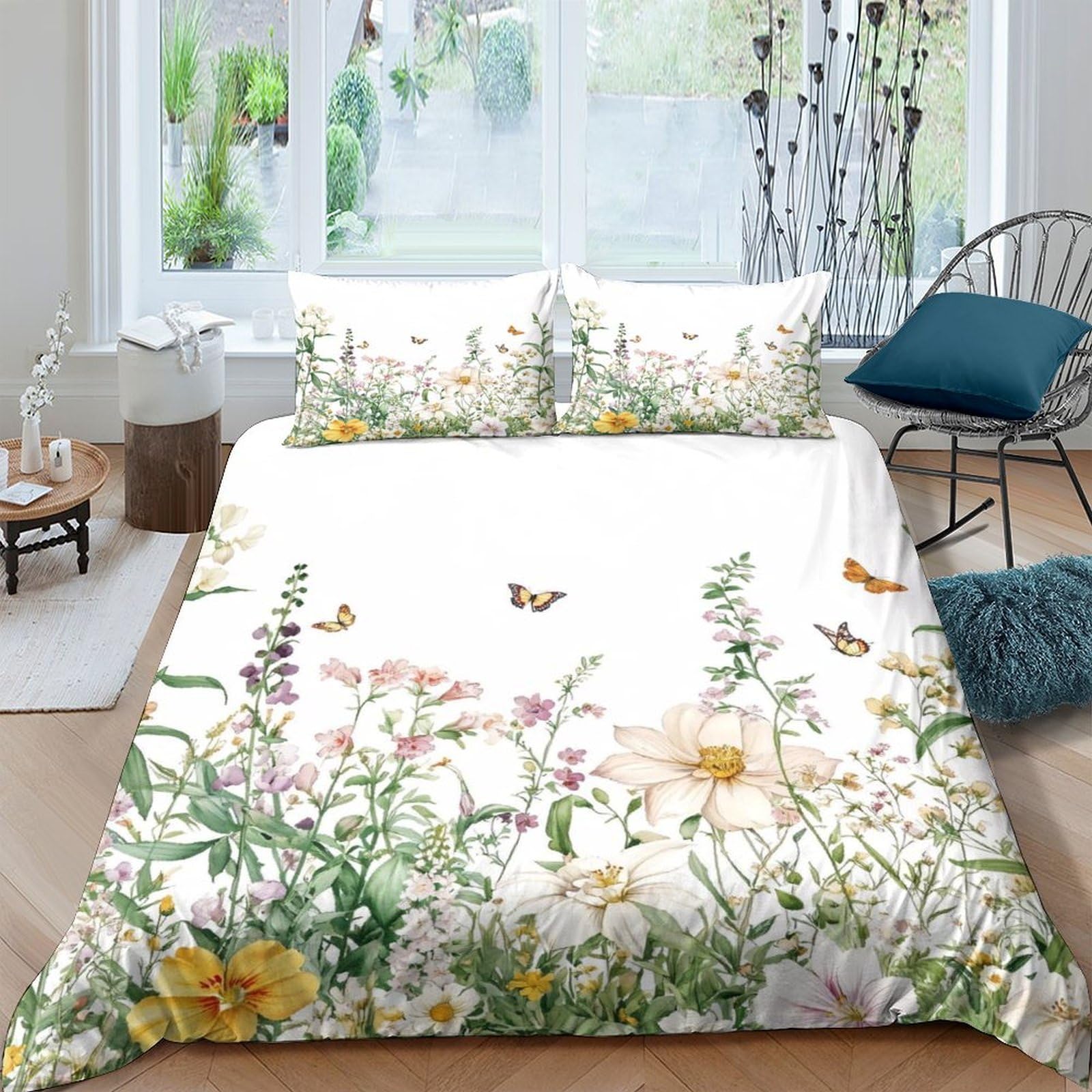 Ctjqhvkz Style-7 3D Printed Wildflower Butterfly Fitted Sheet Microfiber Soft Floral Bed Cover For Bedroom Guest Room Decor Single（135X200cm）