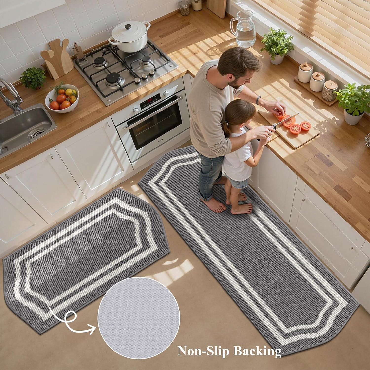 HEBE Farmhouse Kitchen Rugs Sets of 3 Non Slip Washable Boho Kitchen Rugs and Mats for Floor Kitchen Runner Rug Floor Carpet for Kitchen, Laundry, Hallways