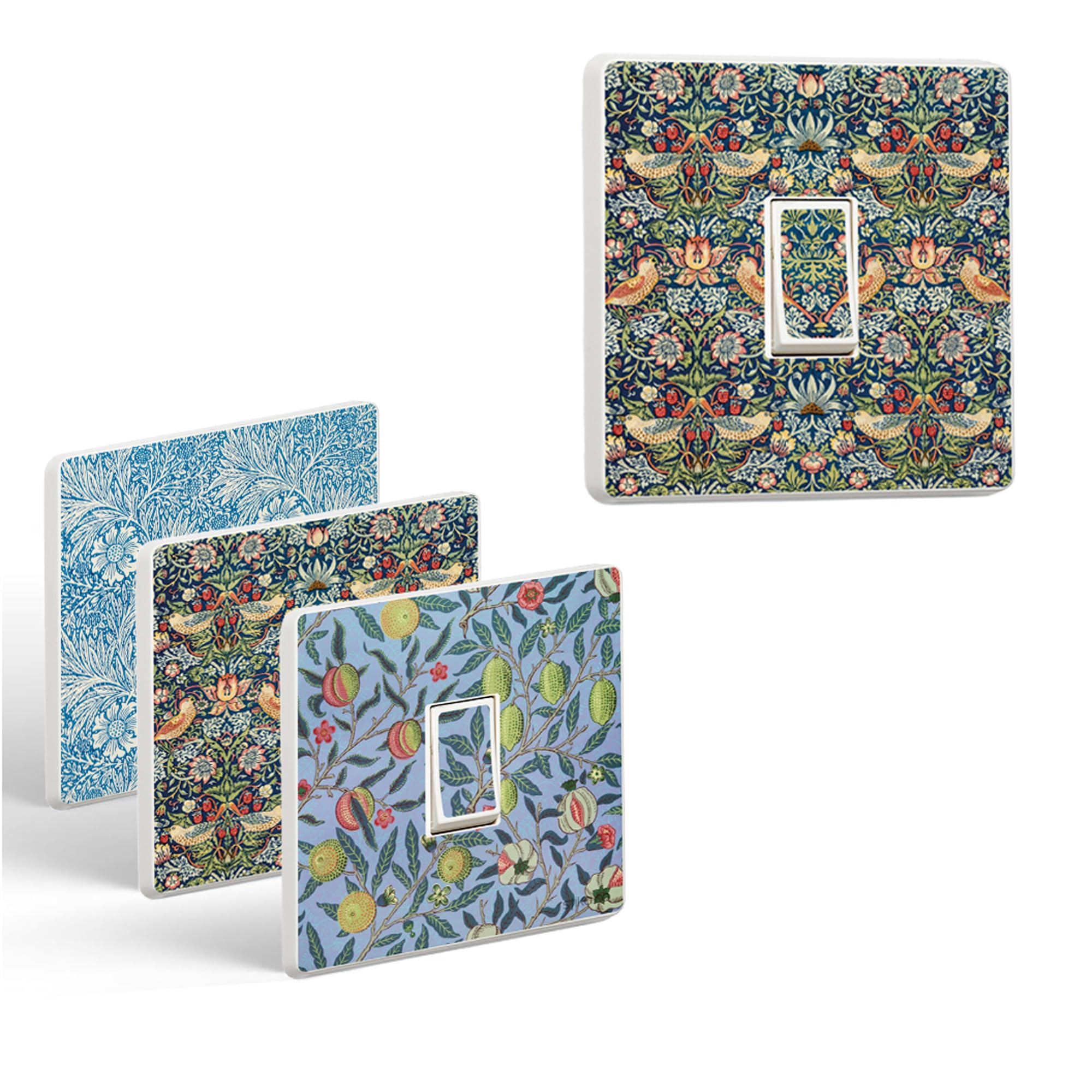 stika.co Set of 6 William Morris Light Switch Stickers - Vintage Designs (Strawberry Thief, Marigold, Pomegranate) - Self-Adhesive Vinyl