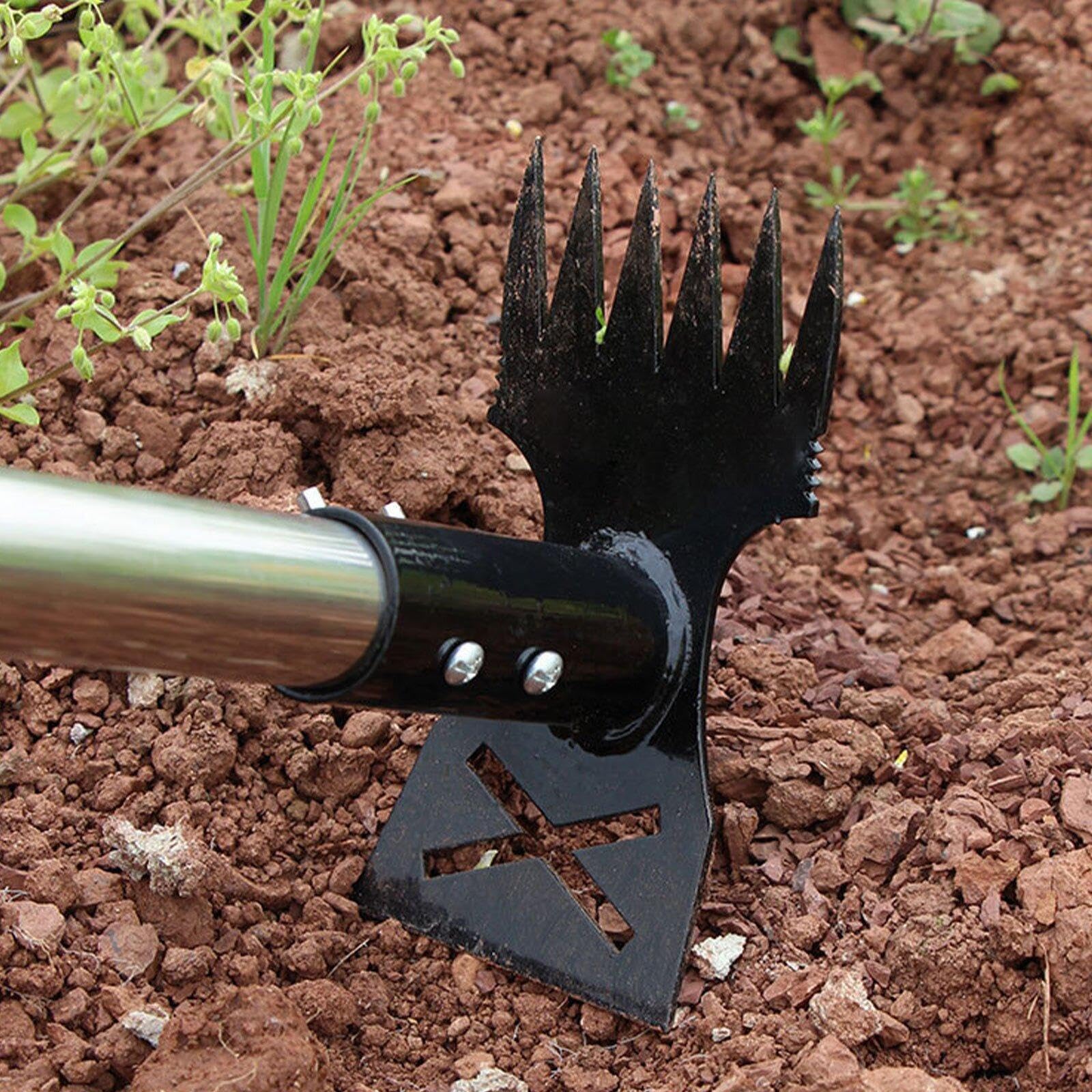 Rastrillo Manual Resistente para Desherbar con Cabezal de Doble Punta, Herramienta de Mantenimiento de Jardín, de Acero Al Carbono, Desherbador, 5 Secciones