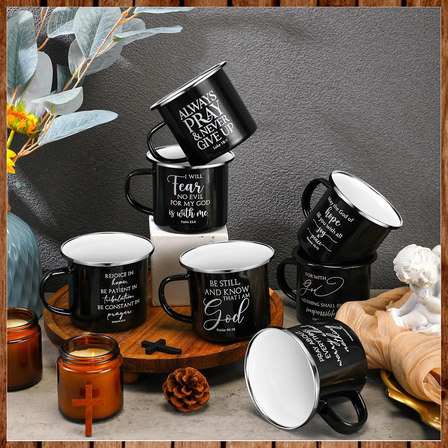 Mifoci Christian Enamel Mugs Gift for Church Inspirational Coffee Mugs with Handle Bible Verse Religious Camping Cups Church Party Favors Gifts for Clergy Pastor(Black,12 Pcs) - Image 7