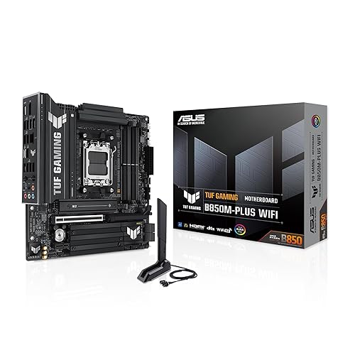 ASUS TUF Gaming B850M-PLUS WiFi AMD AM5 B850 mATX Motherboard, 14+2+1 80A DrMOS Stages, DDR5, PCIe 5.0, 3X M.2, Wi-Fi 6E, 2.5Gb LAN, DP, HDMI™, USB 10Gbps & 20Gbps Type-C®, BIOS Flashback™, Aura Sync - TUF B850M-Plus|DDR5|PCIE 5.0|M.2 x3|WiFi 6E - mATX