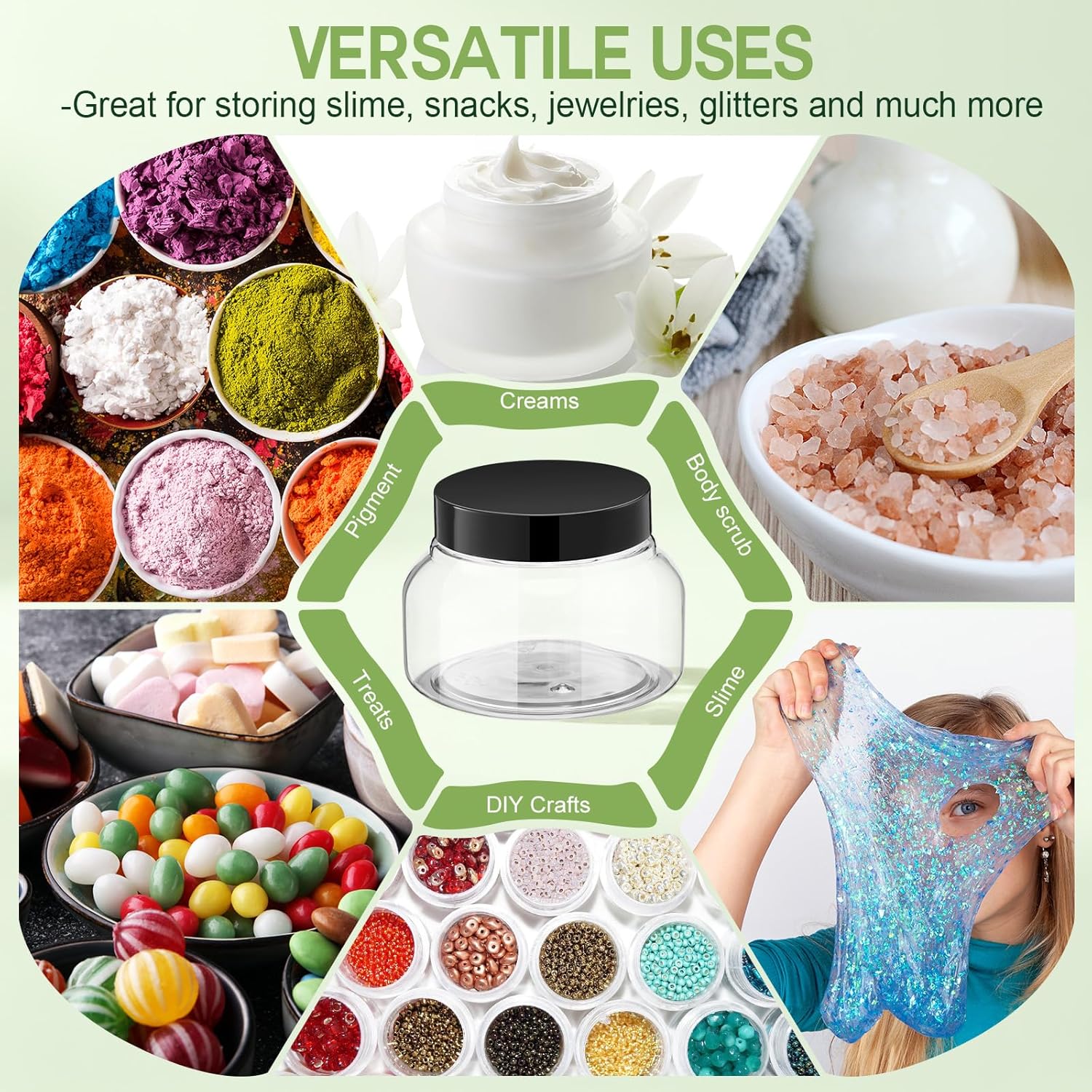 Mumufy Round Plastic Containers Plastic Jars with Lids Empty Travel Containers for Creams Refillable Cosmetic Jars for Lotions Body Scrub Body Butter(8 oz,Black,Clear,48pcs)