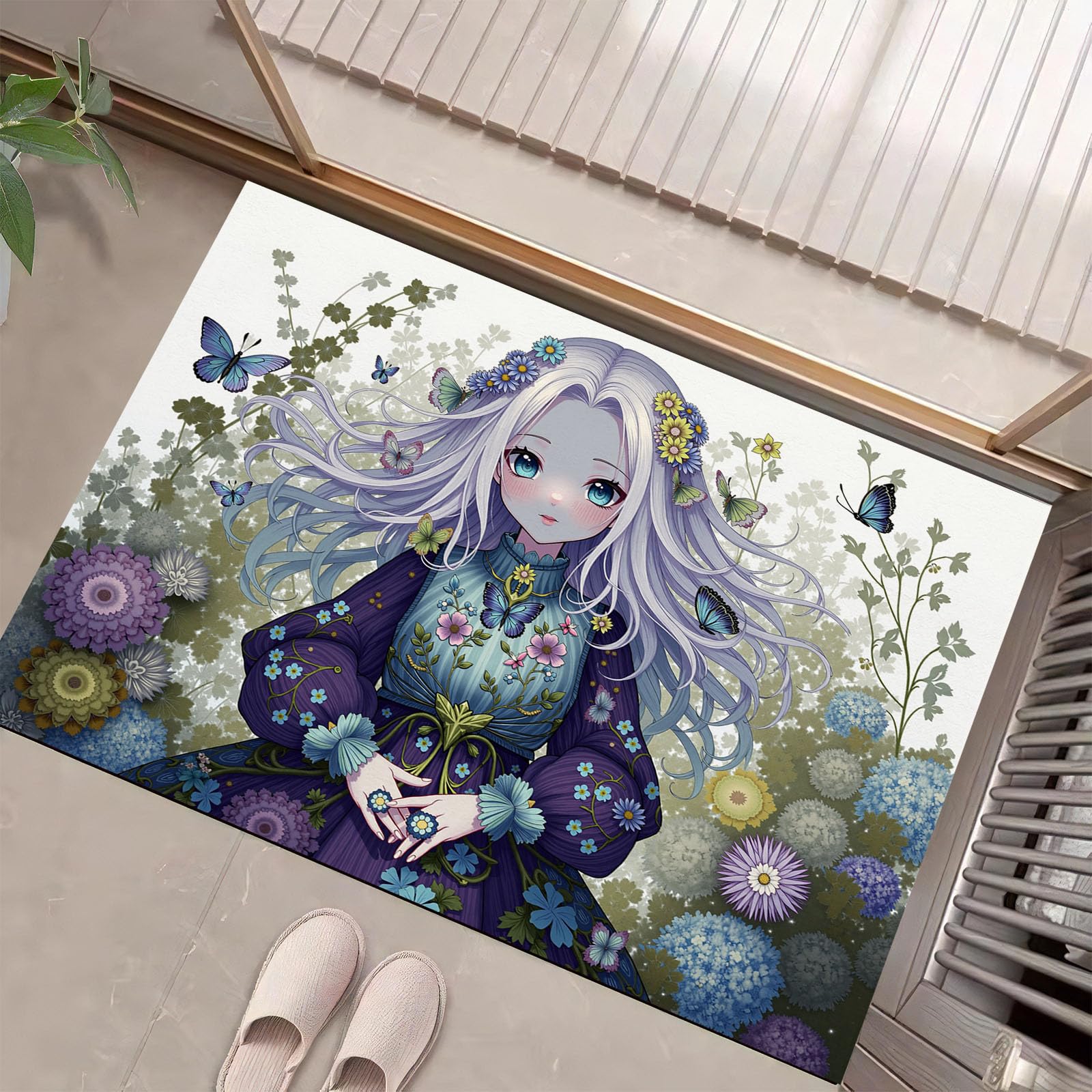 Amazon | アニメガール柄の屋内用ドアマット 50 x 80 cm、洗濯機洗い