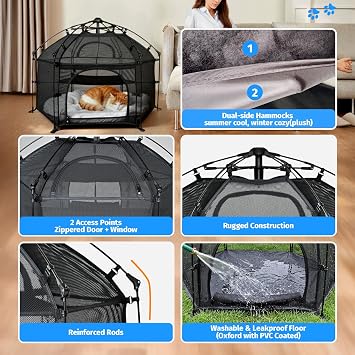EighteenTek Catio Outdoor Cat Enclosure 3-Tier Pop up Cat Tent Playpen | Portable Kitten Catio Tower | Pet Playpen Indoor/Outdoor Cats Enclosed | Play Tents for Patio Balcony Courtyard Camping