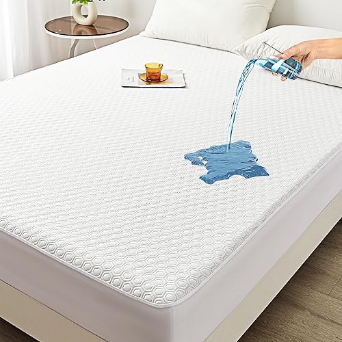 Mooreeke Protector de colchón de nailon de alta calidad, 100% impermeable, naturalmente refrescante, suave, silencioso, transpirable y más suave que
