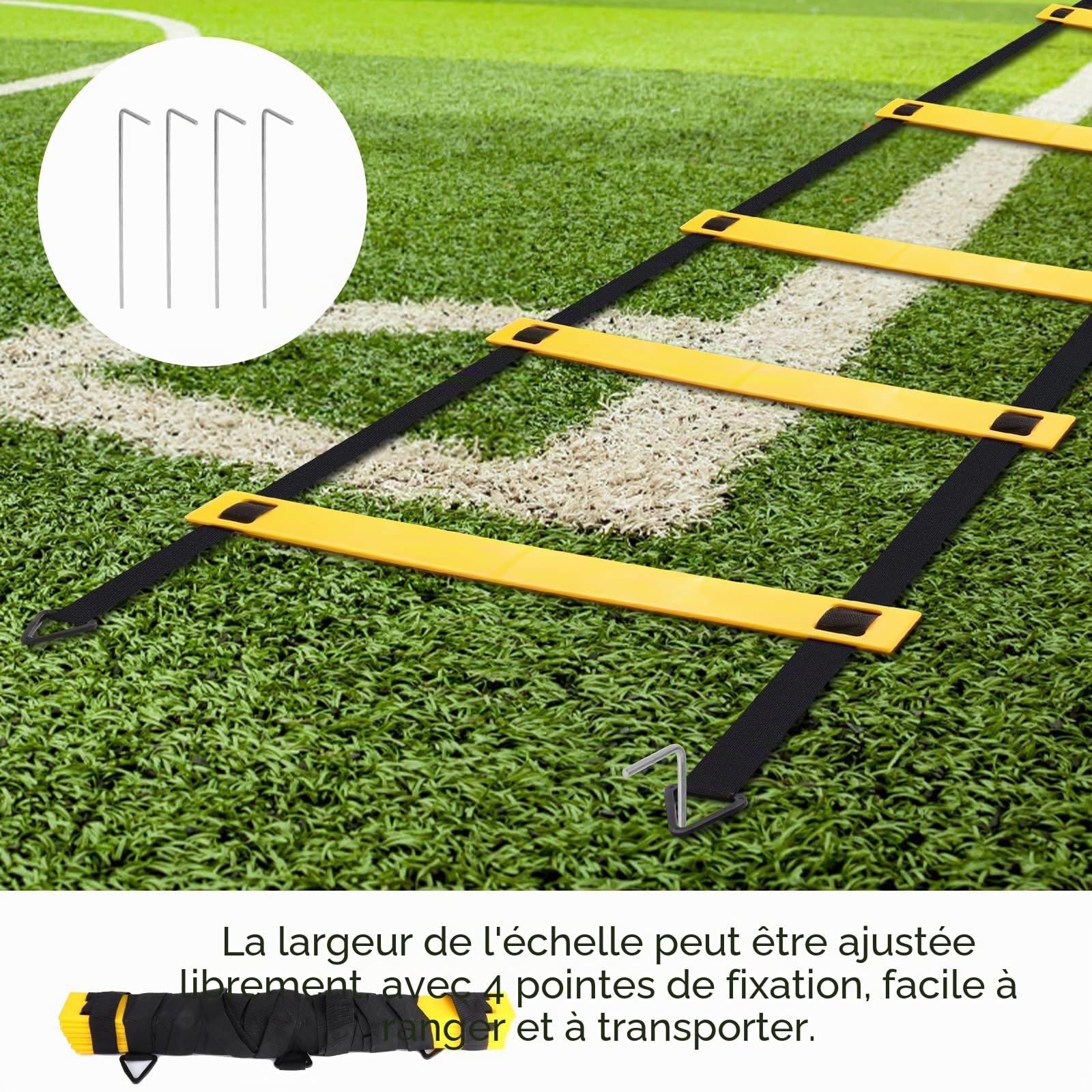 Accessoires D'entraînement de Football, Entrainement Football Équipement D'entraînement de Football avec Échelle D'Agilité, 12 Cônes, Parapluie de Résistance et Sac de Rangement